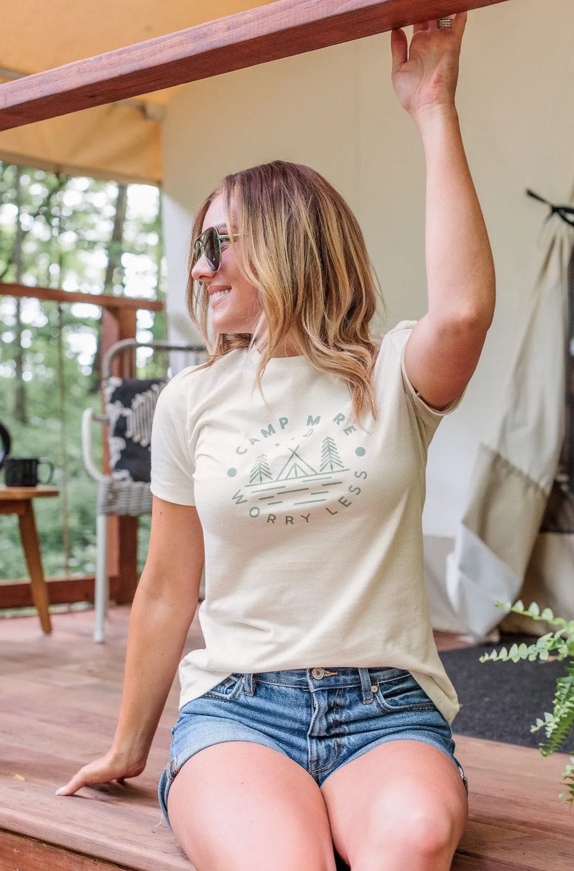 "Camp More, Worry Less" Graphic Tee- Cream