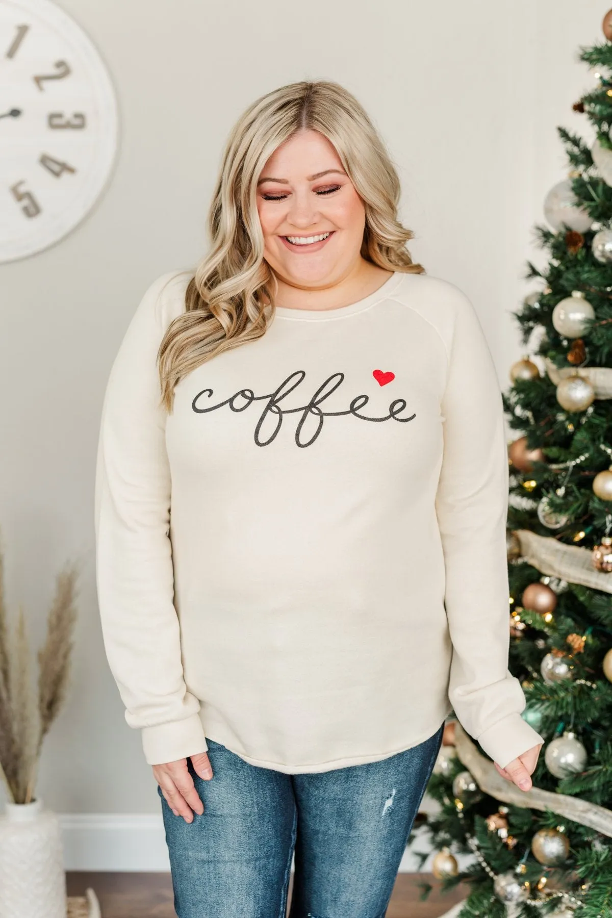 "Coffee" Graphic Pullover Top- Beige