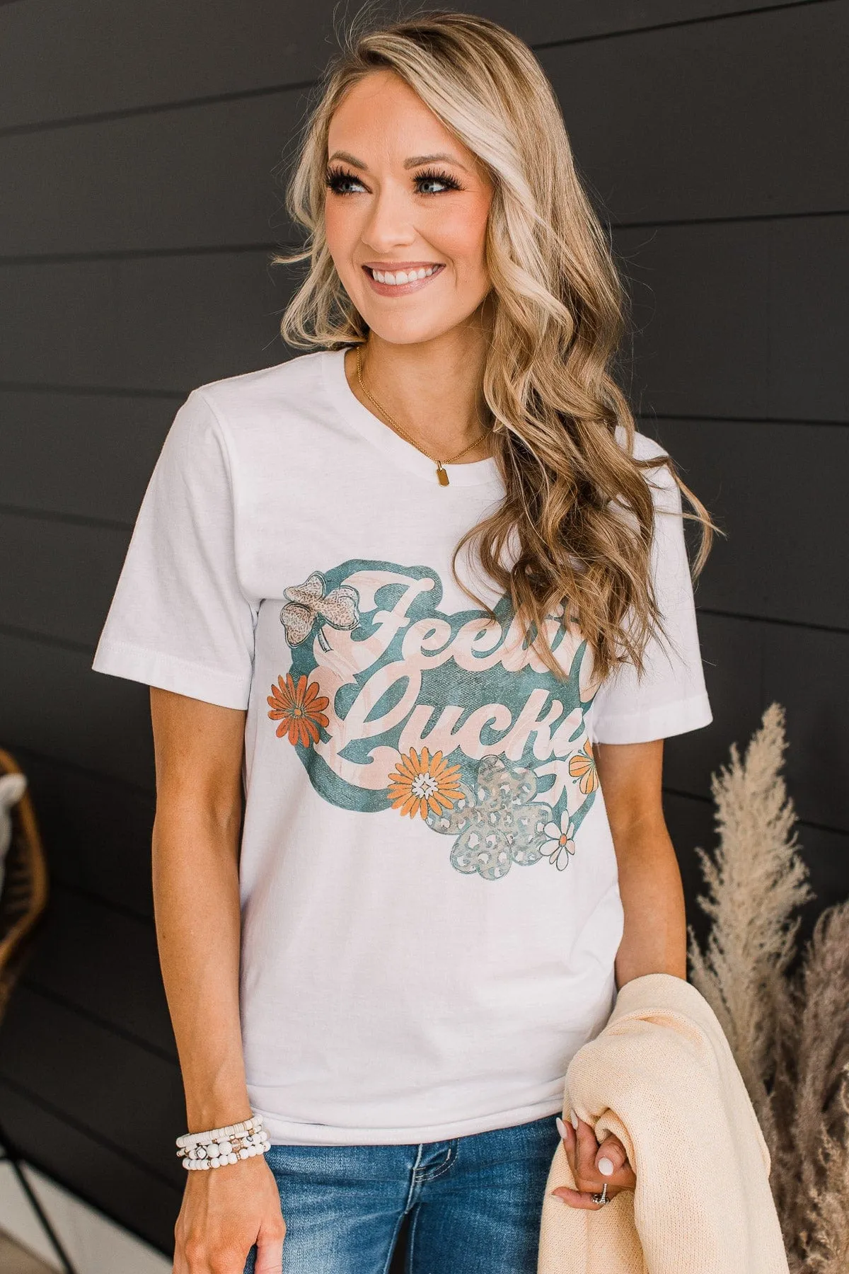 "Feelin' Lucky" Graphic Tee- White