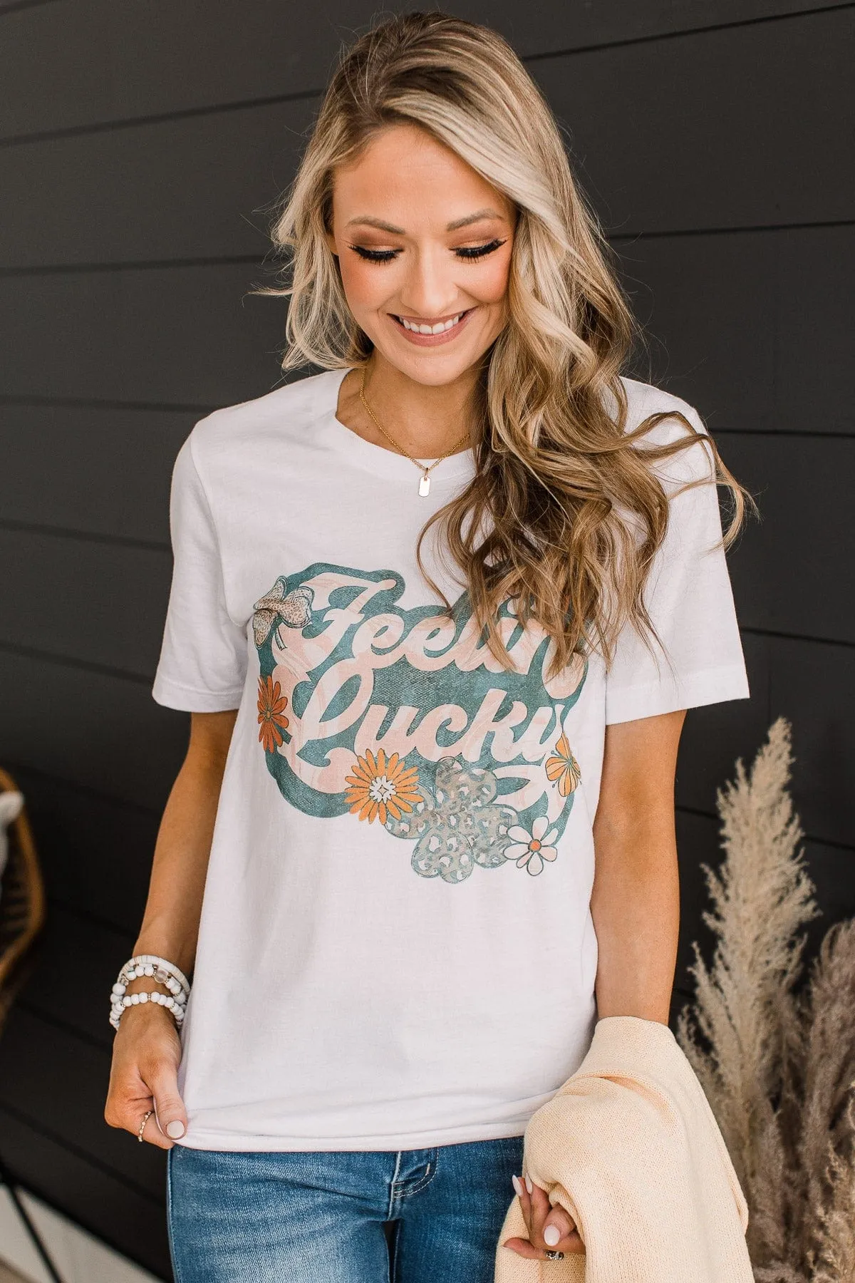 "Feelin' Lucky" Graphic Tee- White