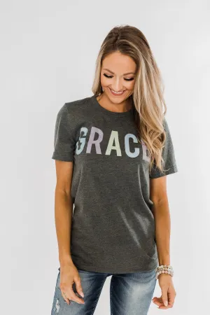 "Grace" Graphic Tee- Charcoal