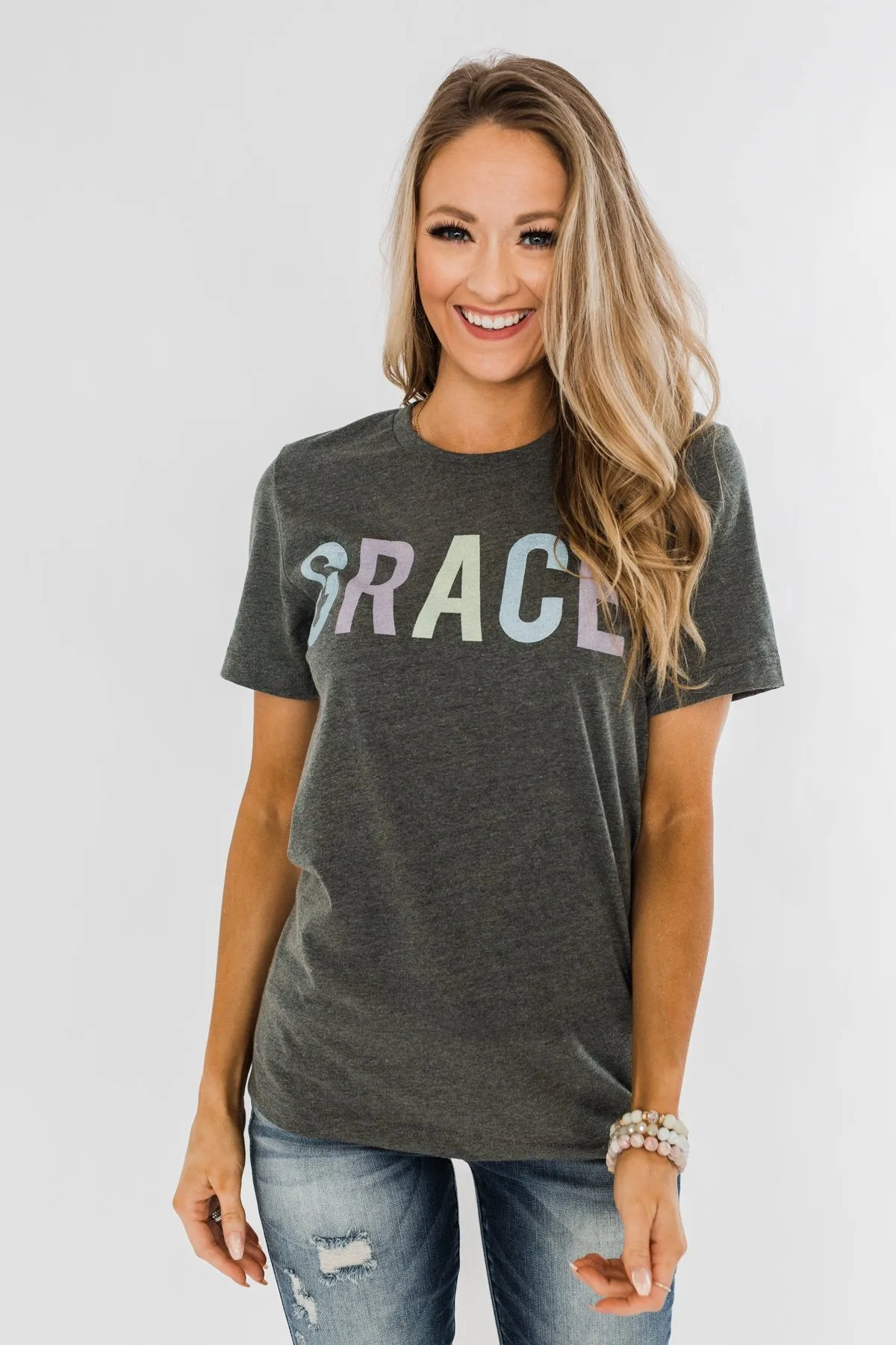 "Grace" Graphic Tee- Charcoal
