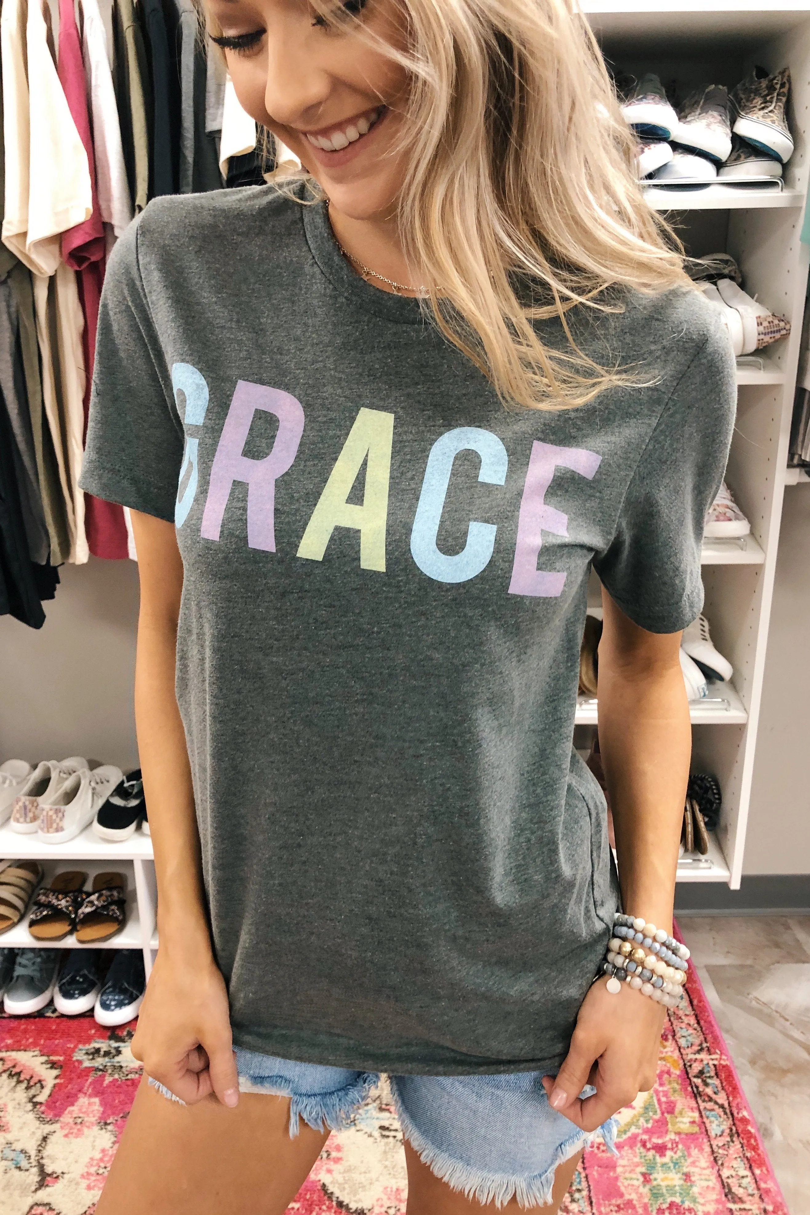 "Grace" Graphic Tee- Charcoal