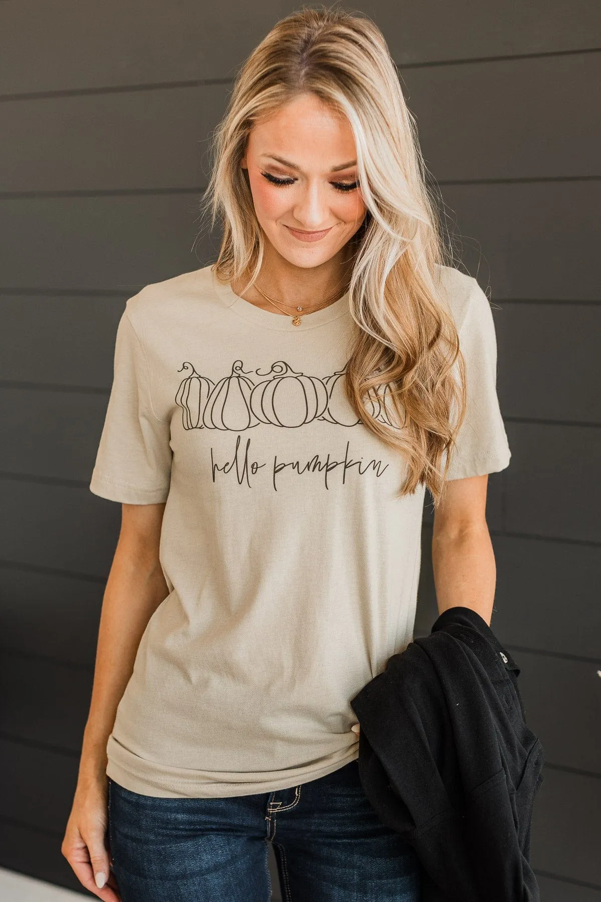 "Hello Pumpkin" Graphic Tee- Light Taupe