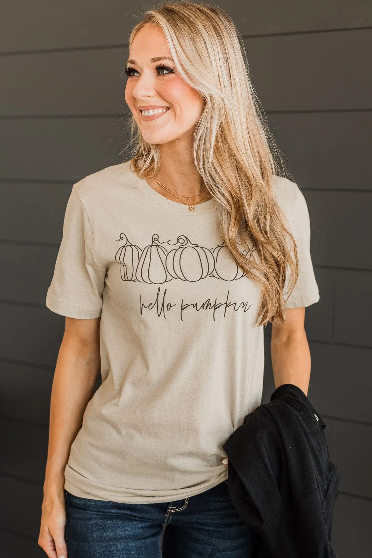 "Hello Pumpkin" Graphic Tee- Light Taupe