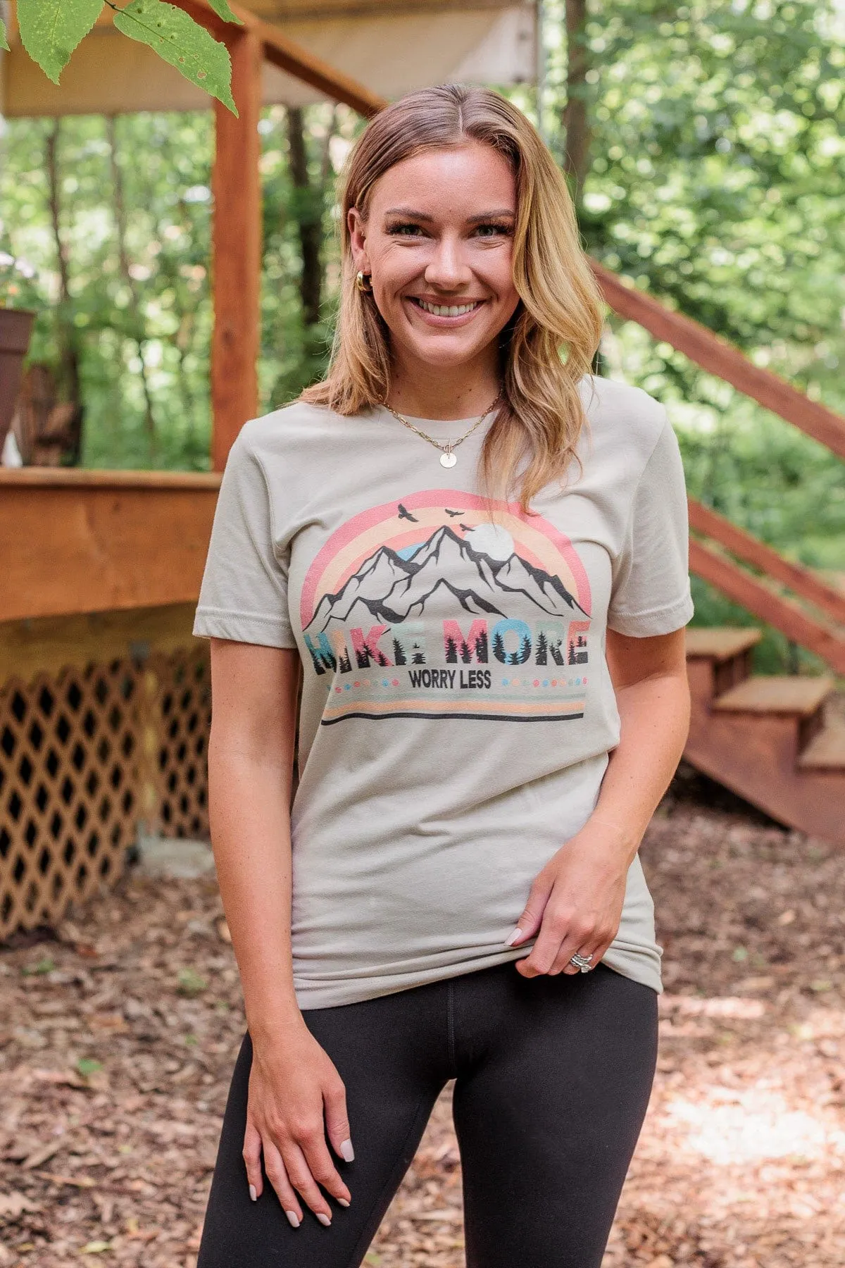 "Hike More, Worry Less" Graphic Tee- Beige