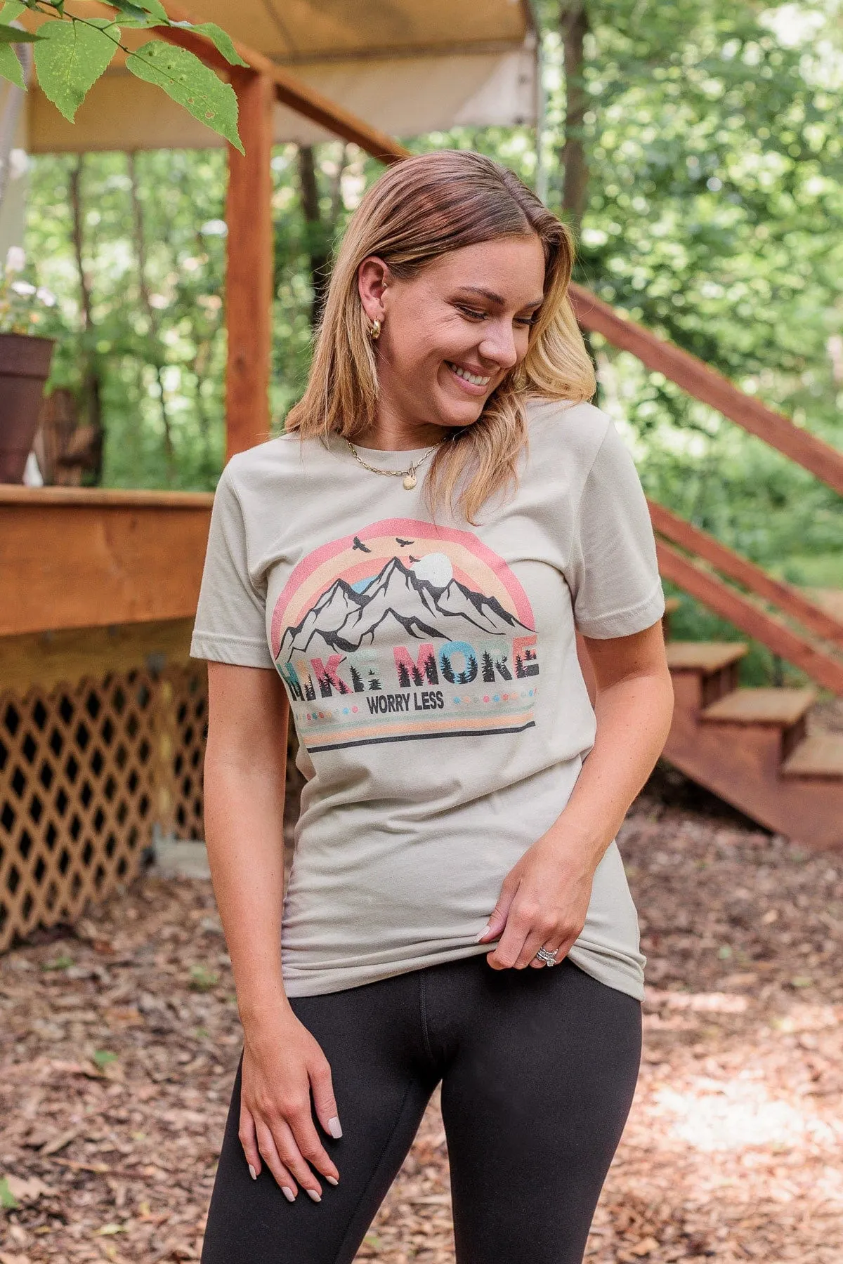 "Hike More, Worry Less" Graphic Tee- Beige