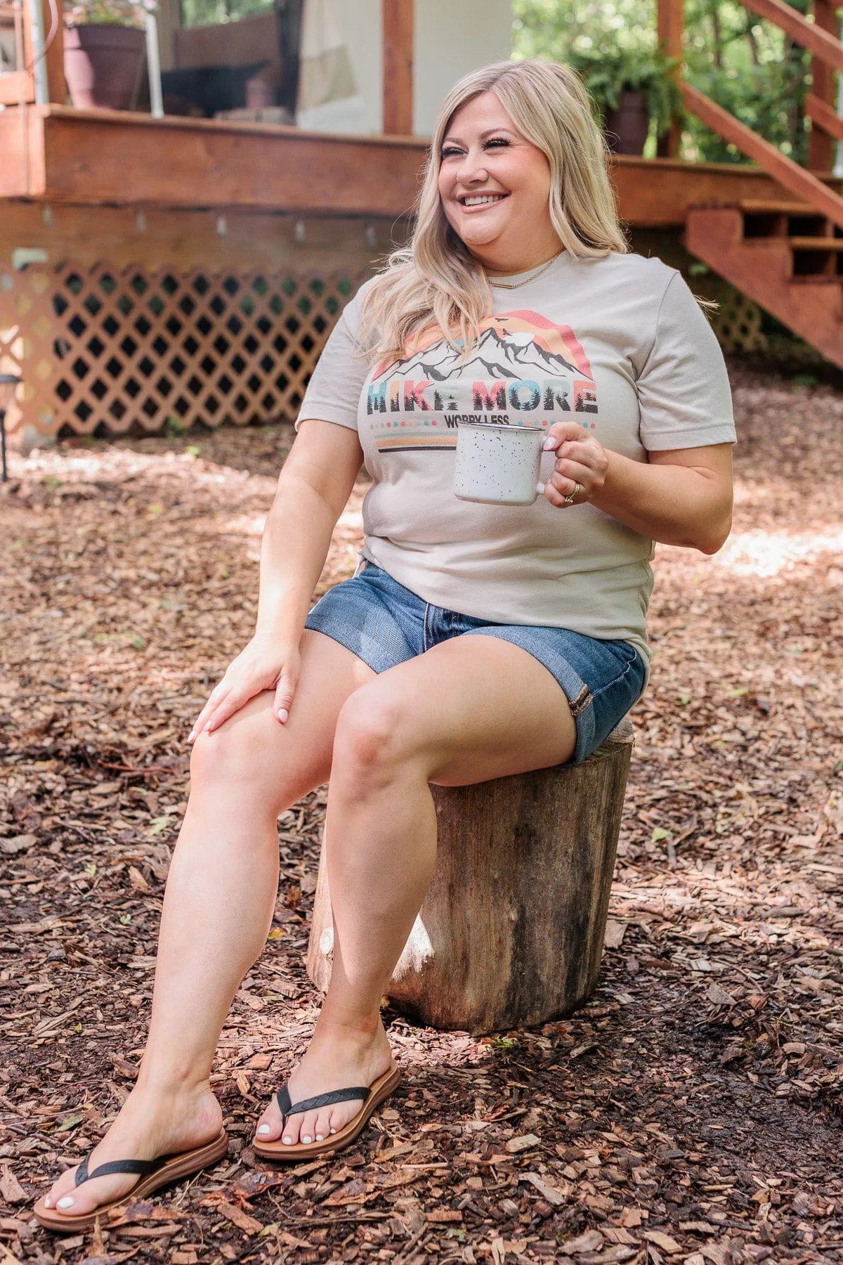 "Hike More, Worry Less" Graphic Tee- Beige