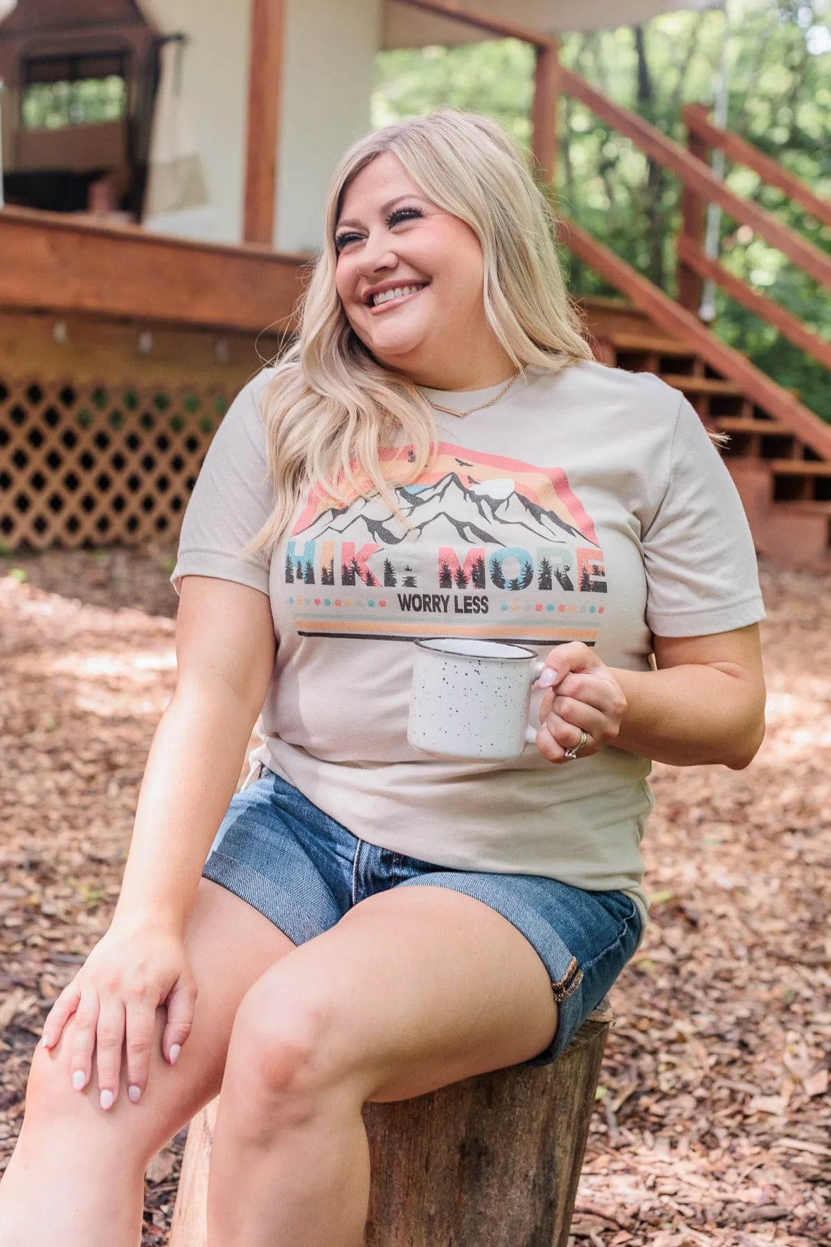 "Hike More, Worry Less" Graphic Tee- Beige
