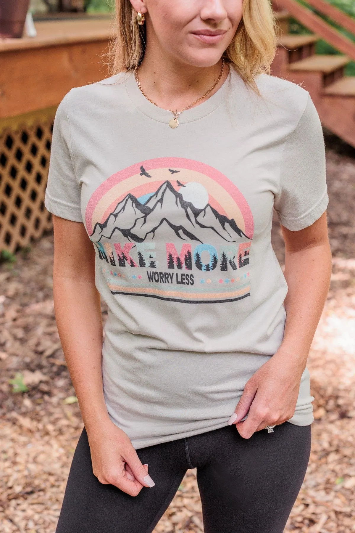 "Hike More, Worry Less" Graphic Tee- Beige