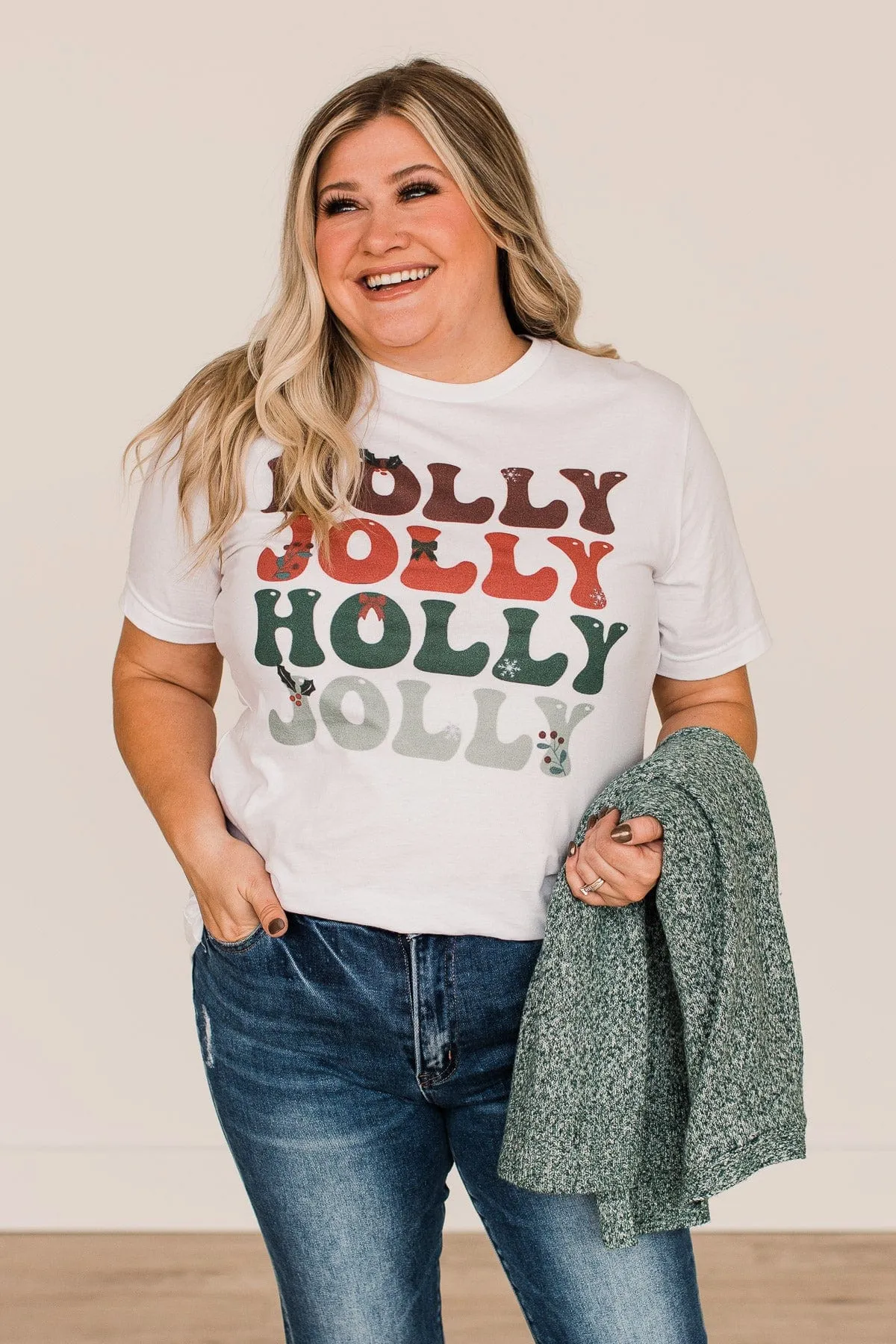 "Holly Jolly" Graphic Tee- White