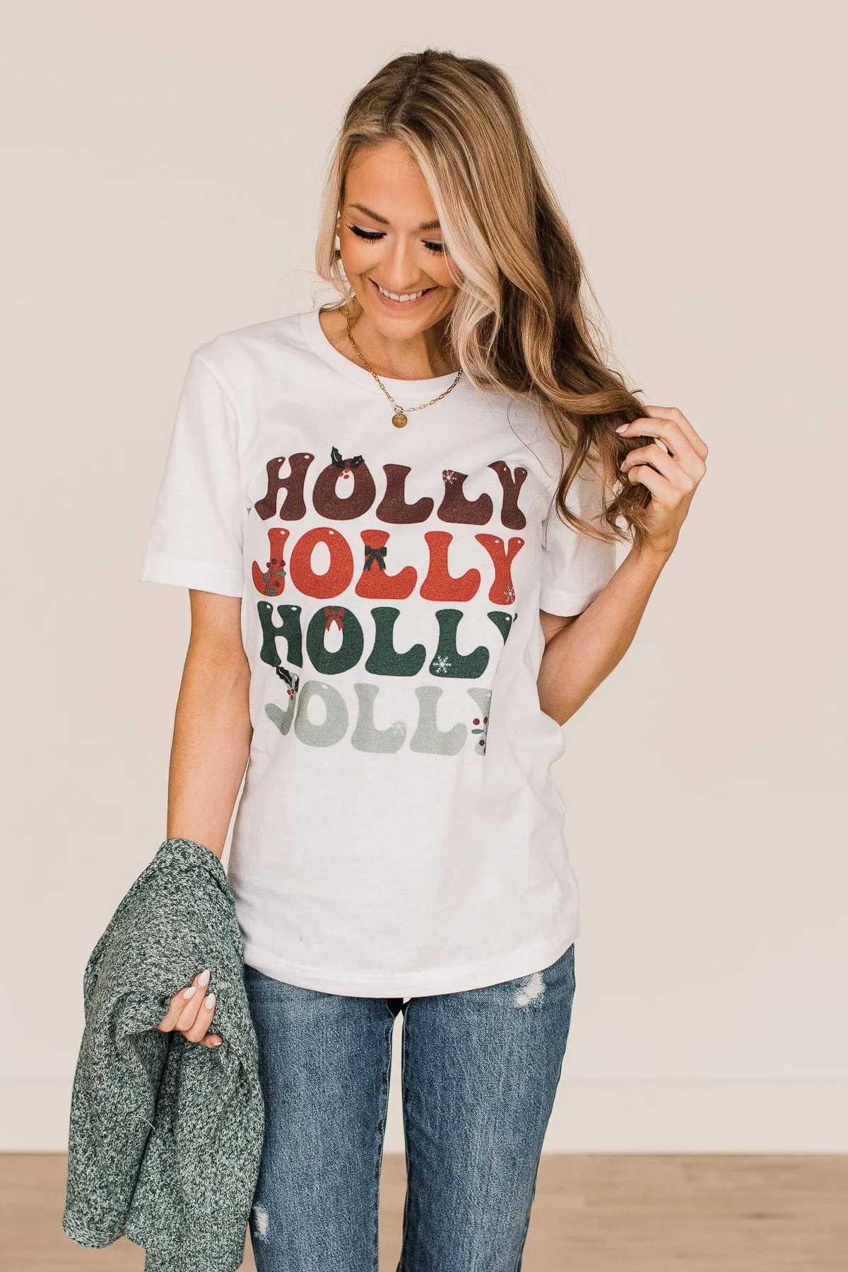 "Holly Jolly" Graphic Tee- White