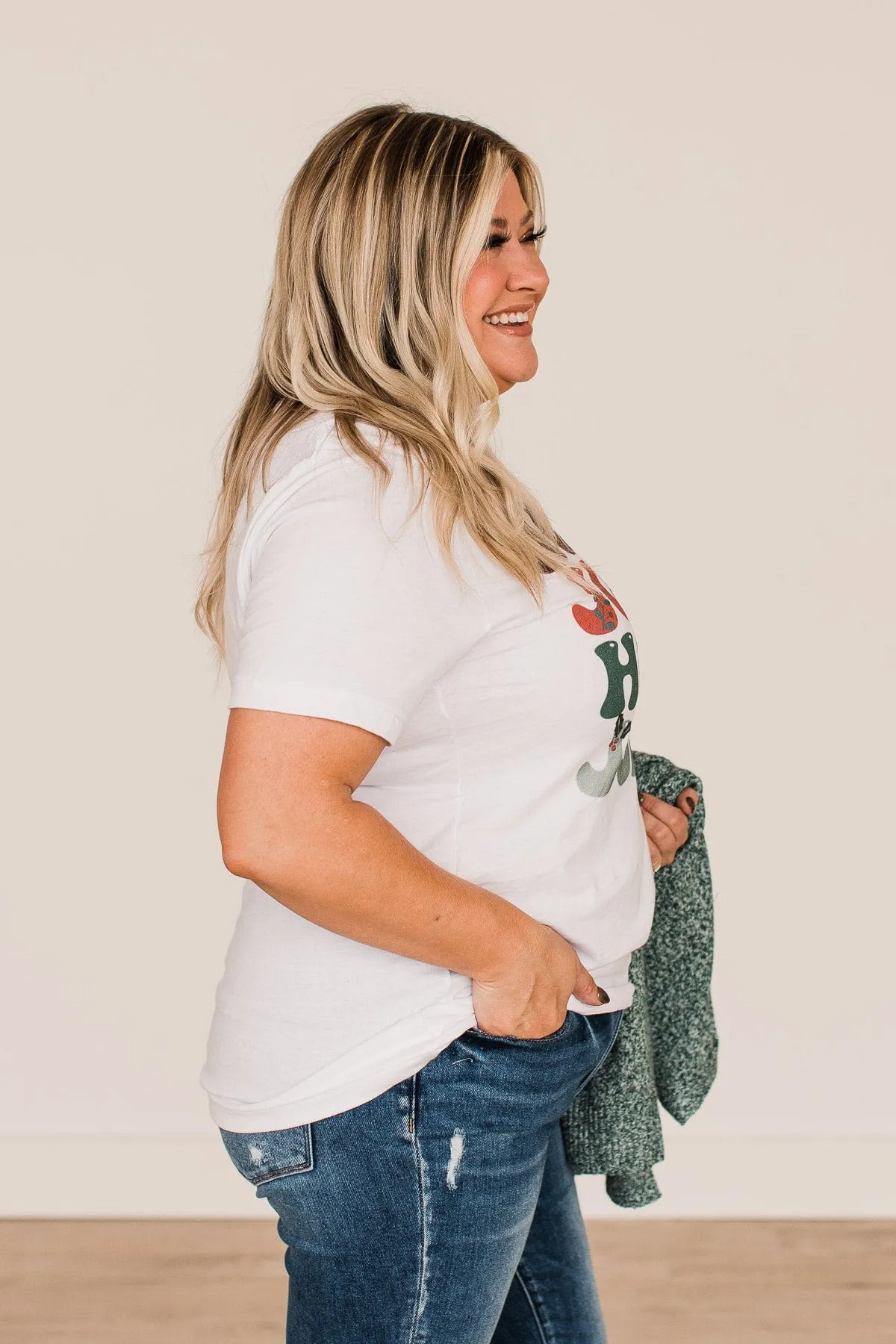 "Holly Jolly" Graphic Tee- White