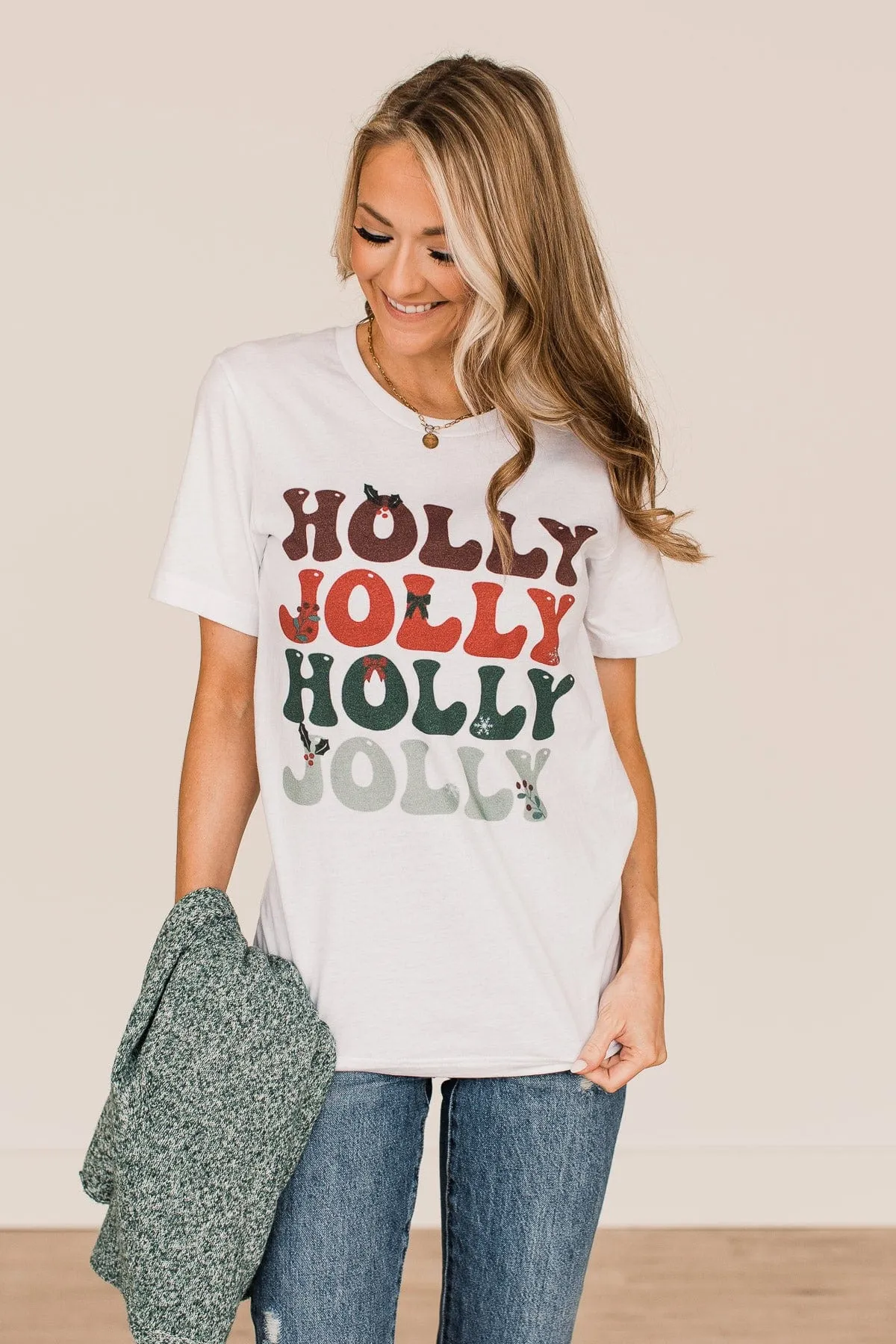 "Holly Jolly" Graphic Tee- White