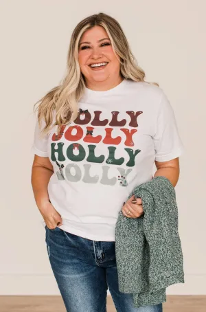 "Holly Jolly" Graphic Tee- White