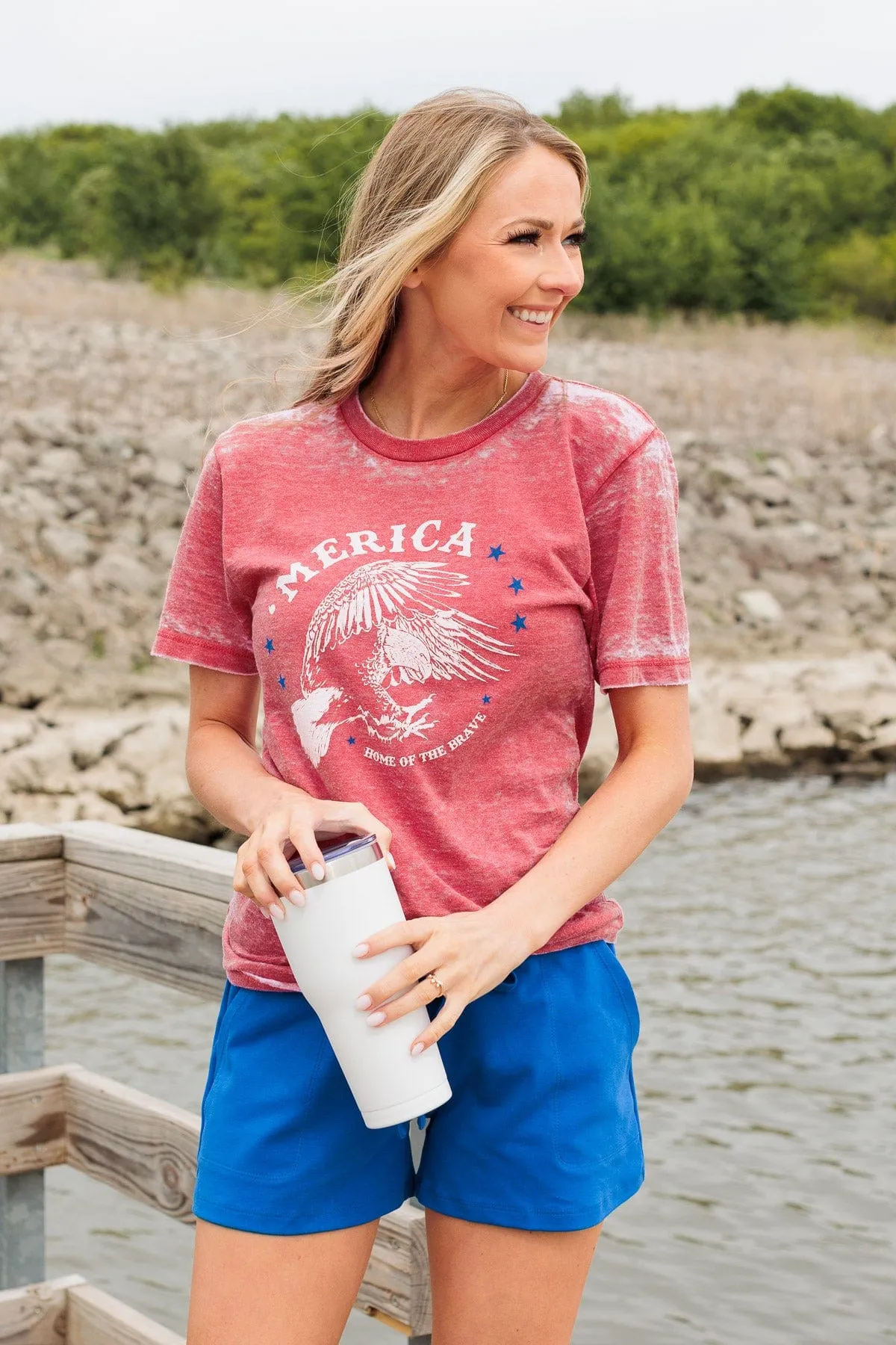 "Home Of The Brave" Graphic Tee- Red