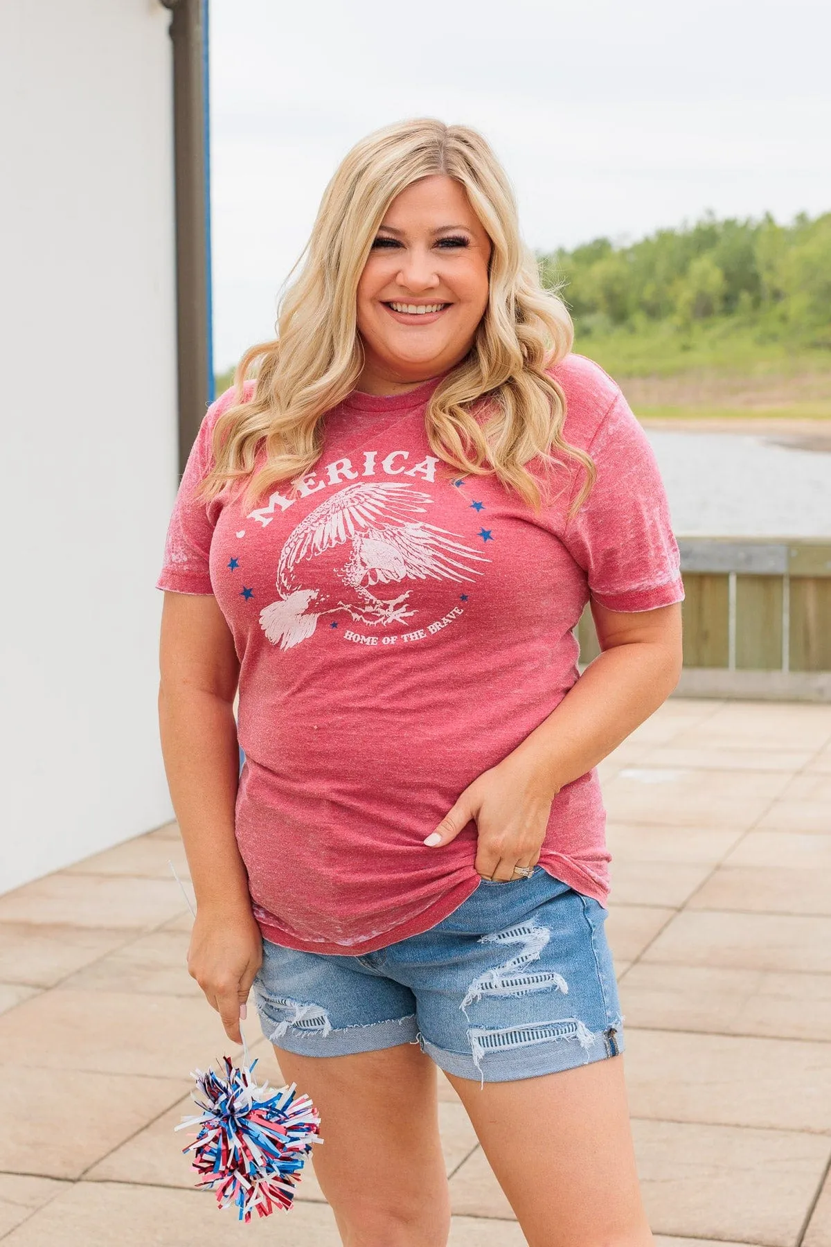"Home Of The Brave" Graphic Tee- Red