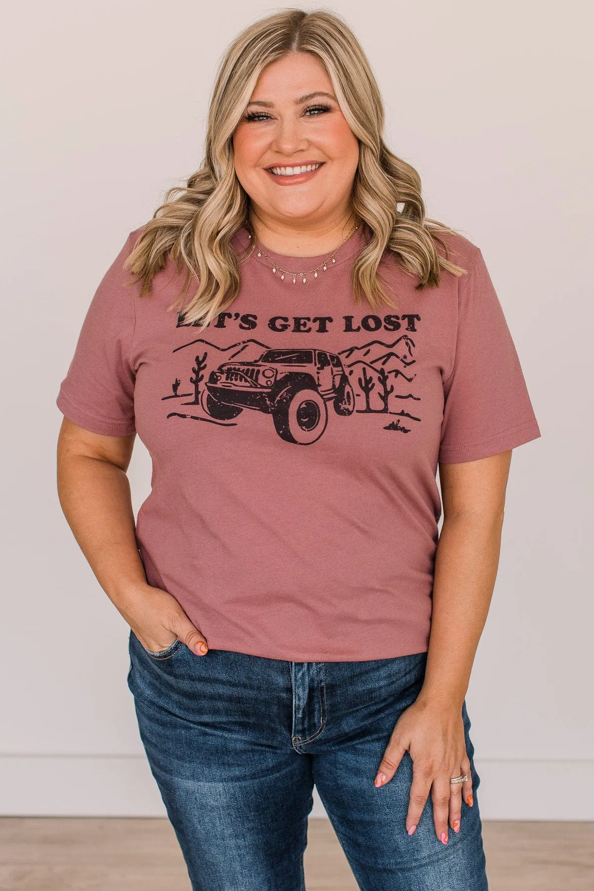 "Let's Get Lost" Graphic Tee- Mauve