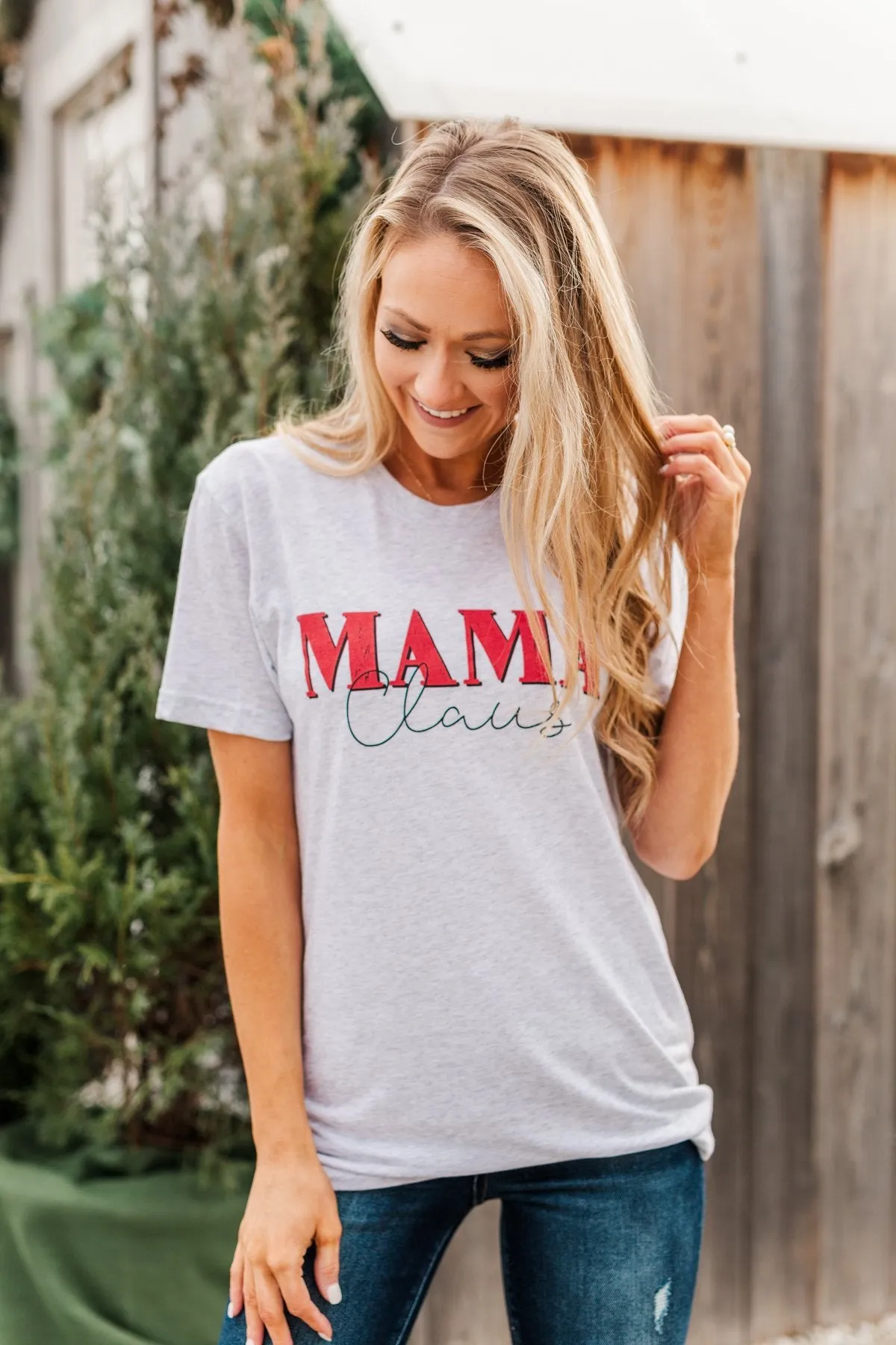 "Mama Claus" Graphic Tee- Light Heather Grey