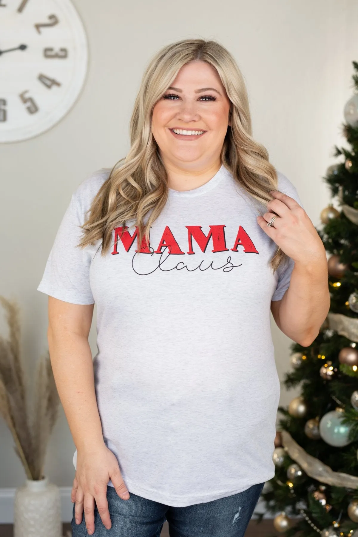 "Mama Claus" Graphic Tee- Light Heather Grey