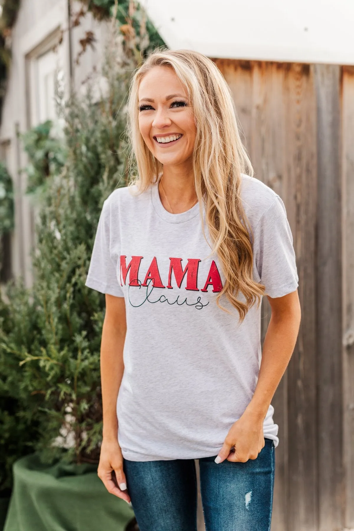 "Mama Claus" Graphic Tee- Light Heather Grey