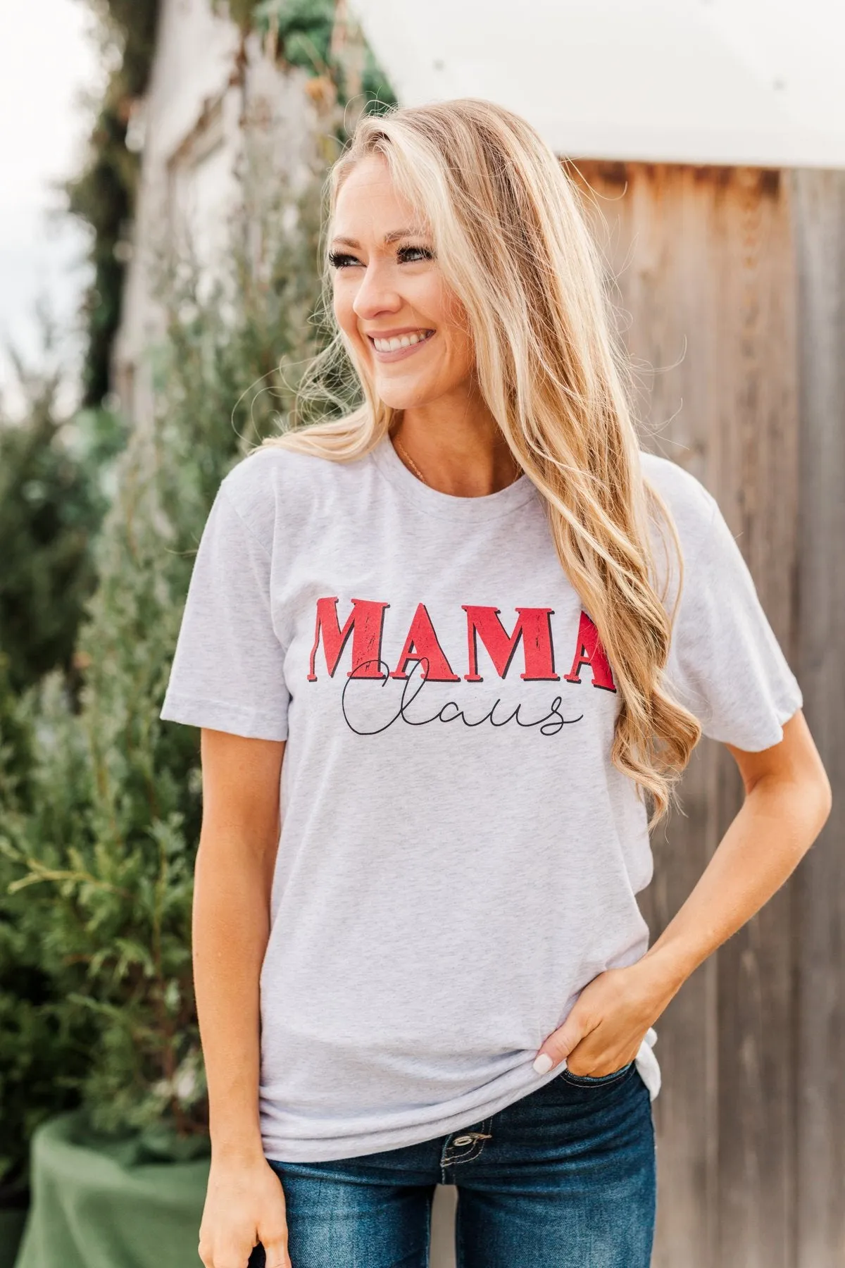 "Mama Claus" Graphic Tee- Light Heather Grey