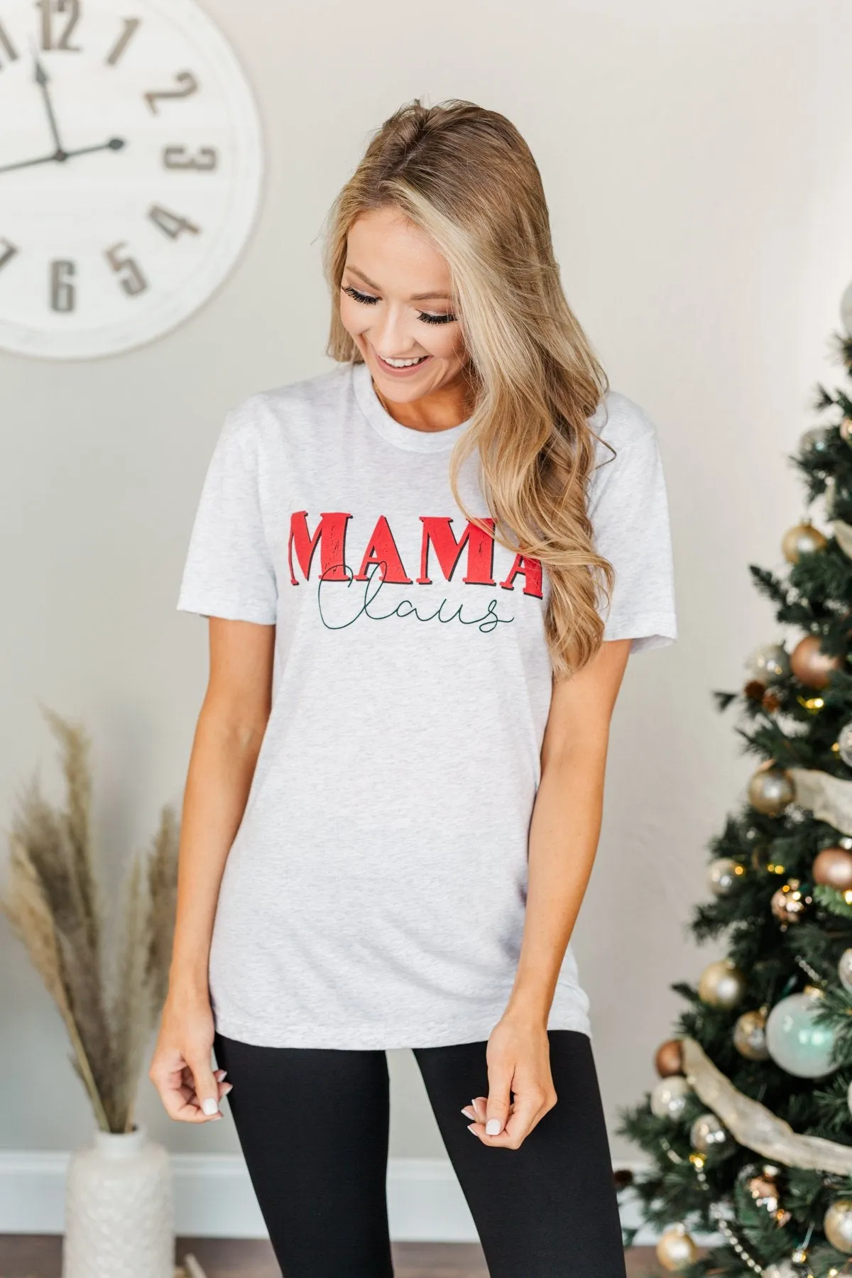 "Mama Claus" Graphic Tee- Light Heather Grey