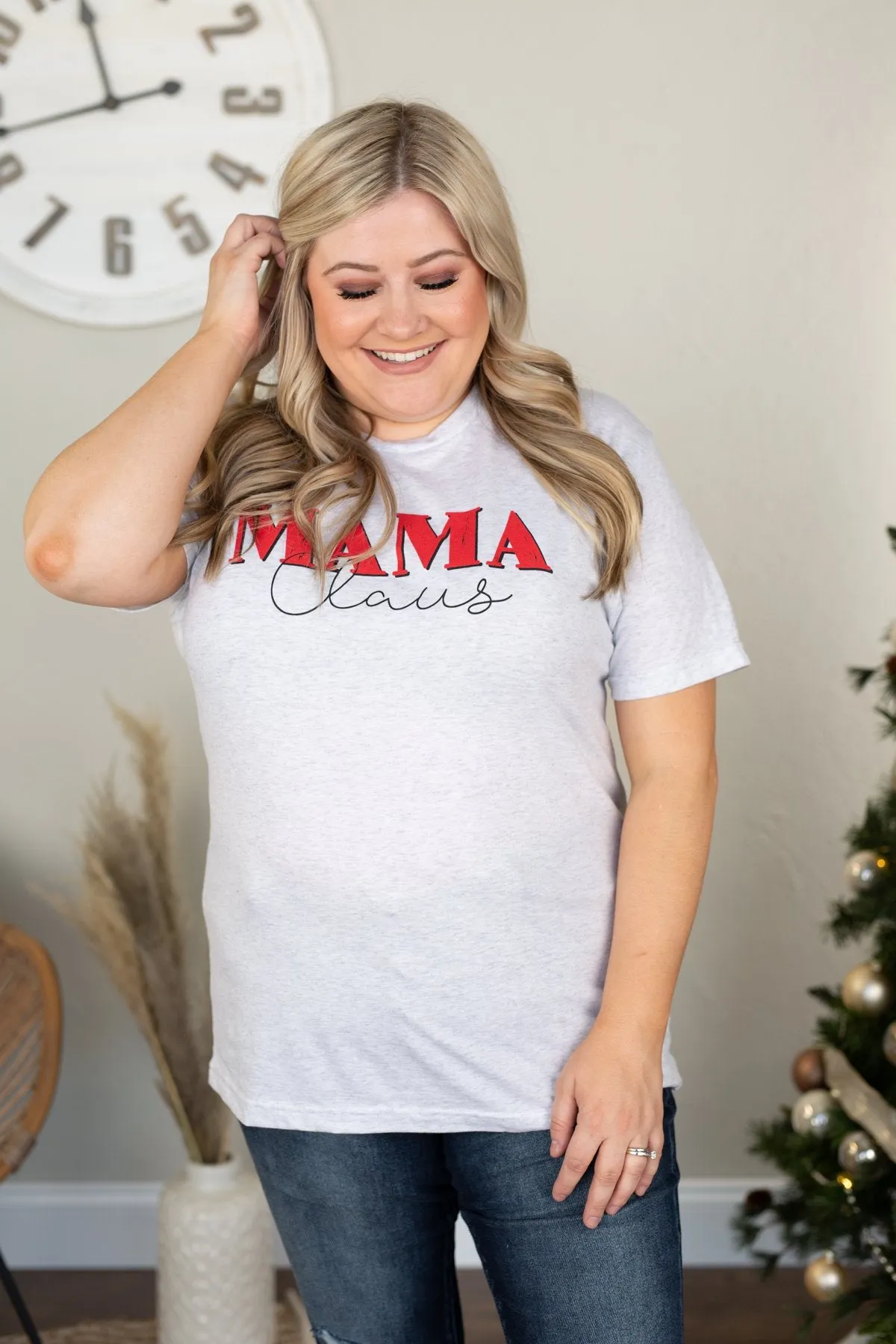 "Mama Claus" Graphic Tee- Light Heather Grey