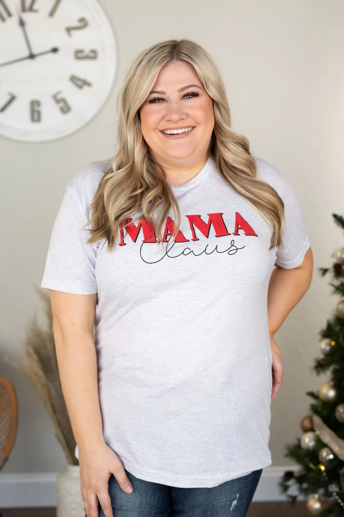"Mama Claus" Graphic Tee- Light Heather Grey