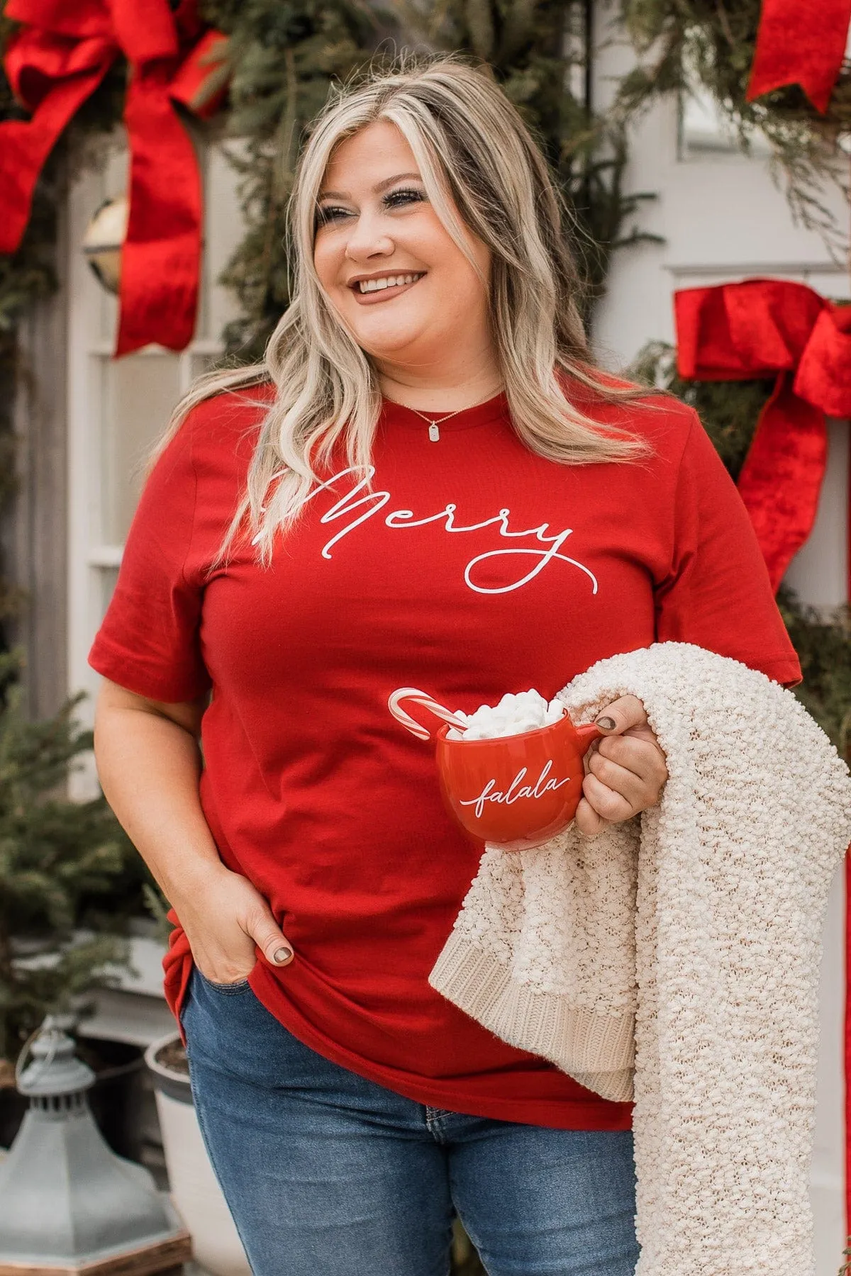 "Merry" Graphic Tee- Red