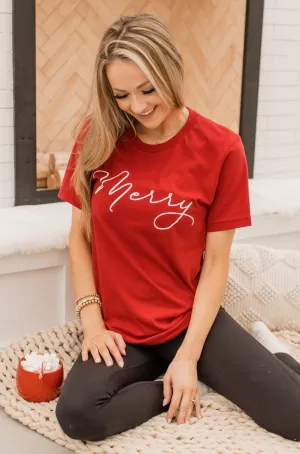 "Merry" Graphic Tee- Red