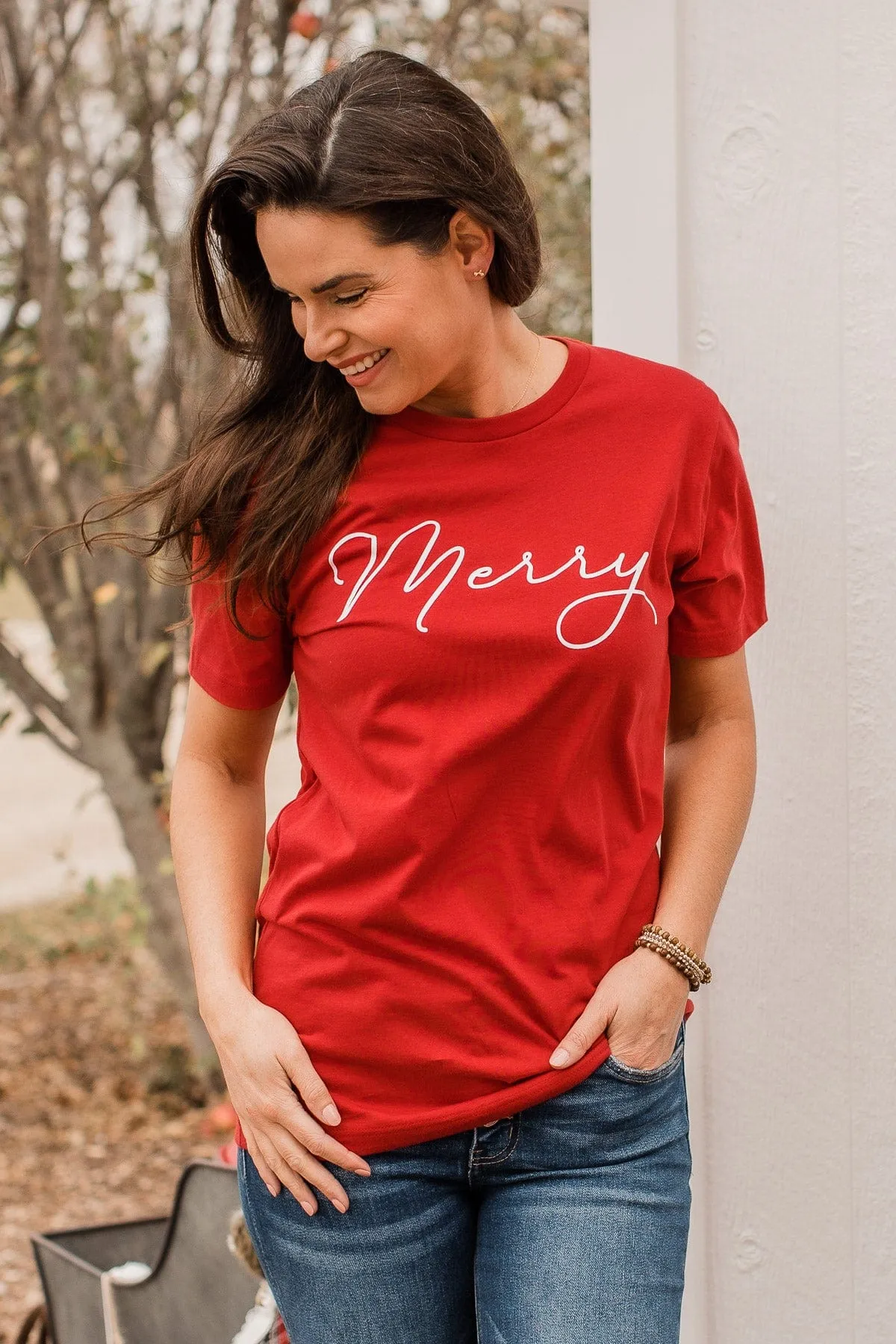 "Merry" Graphic Tee- Red