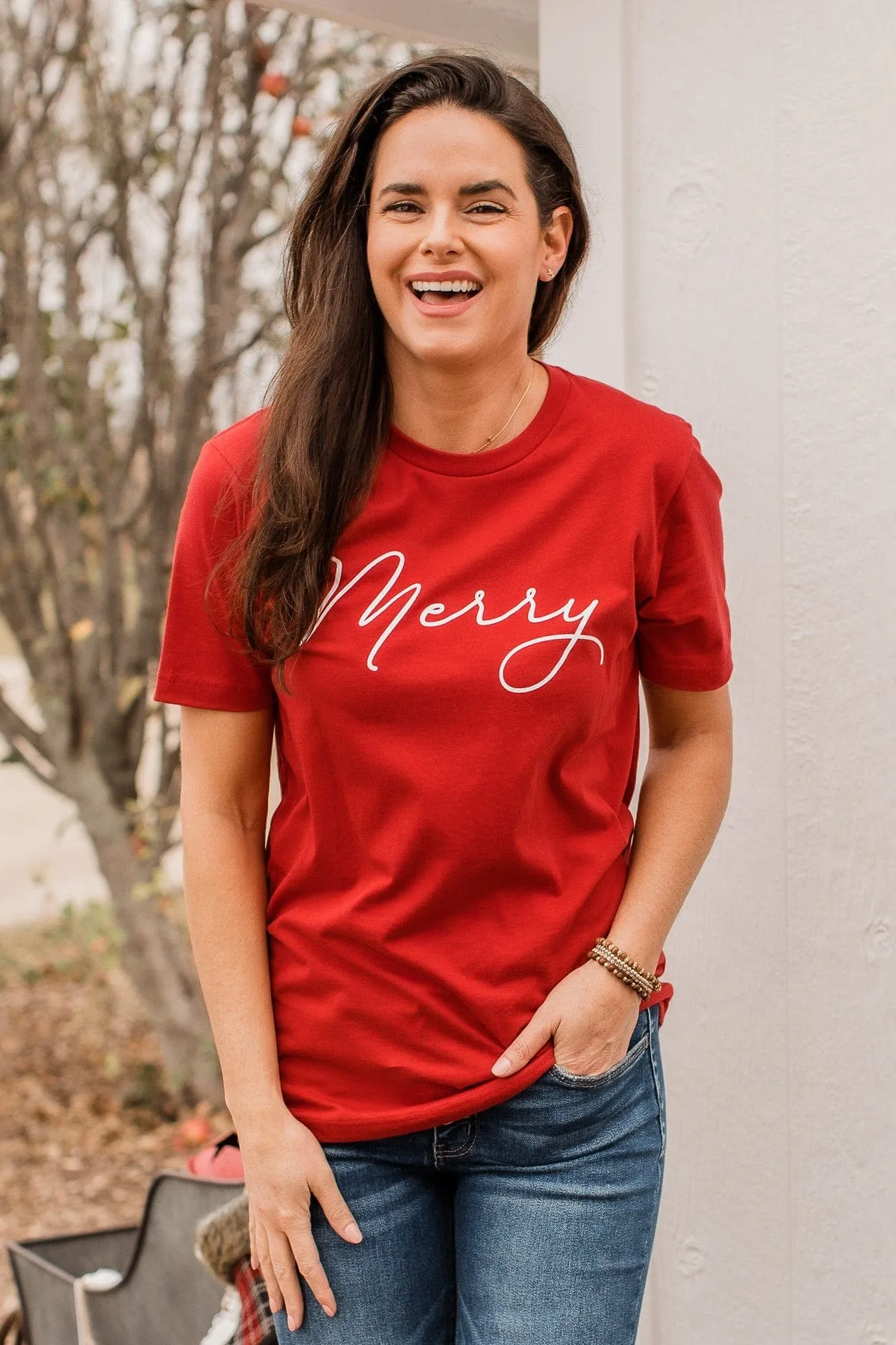 "Merry" Graphic Tee- Red