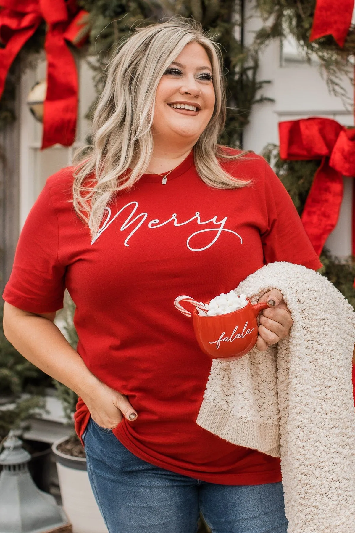 "Merry" Graphic Tee- Red