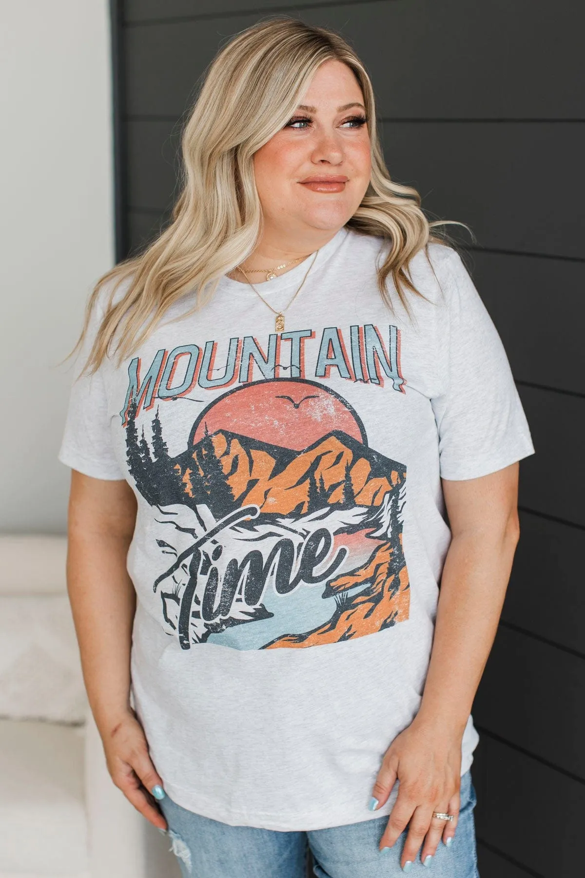 "Mountain Time" Graphic Tee- Heather Grey