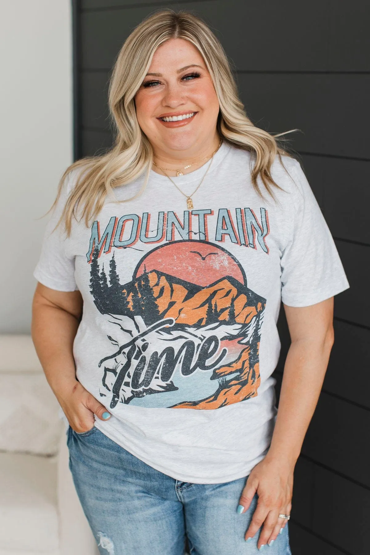 "Mountain Time" Graphic Tee- Heather Grey