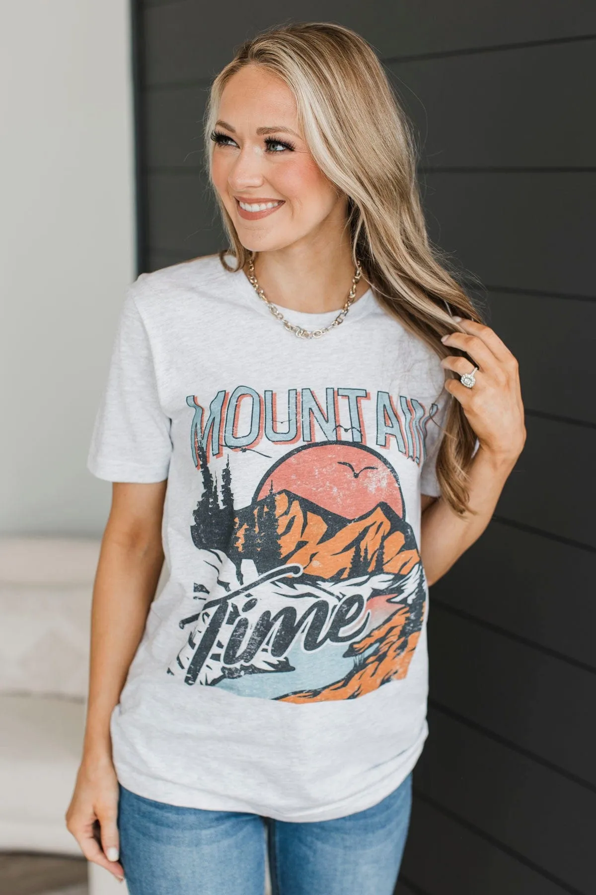 "Mountain Time" Graphic Tee- Heather Grey