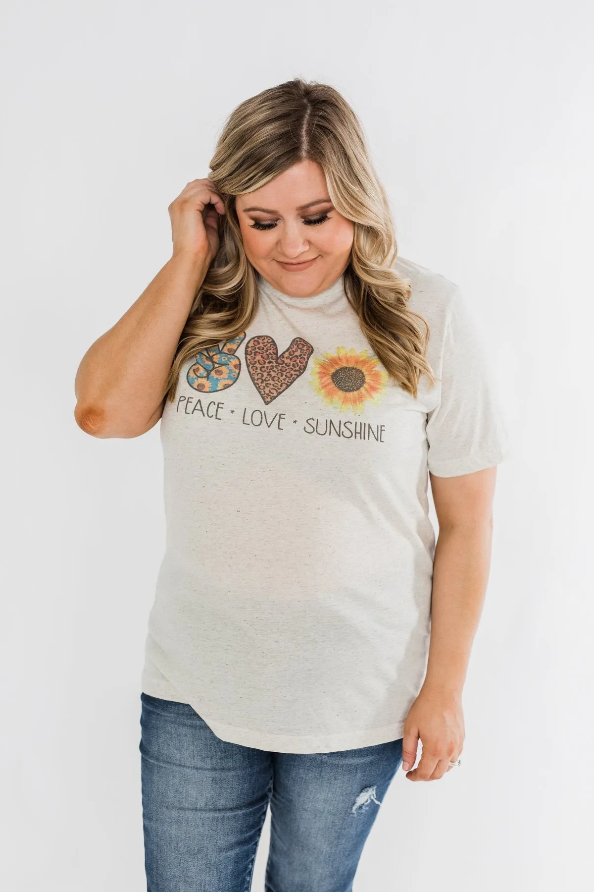 "Peace, Love, Sunshine" Graphic Tee- Oatmeal