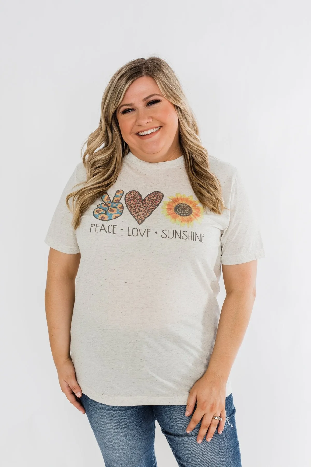 "Peace, Love, Sunshine" Graphic Tee- Oatmeal