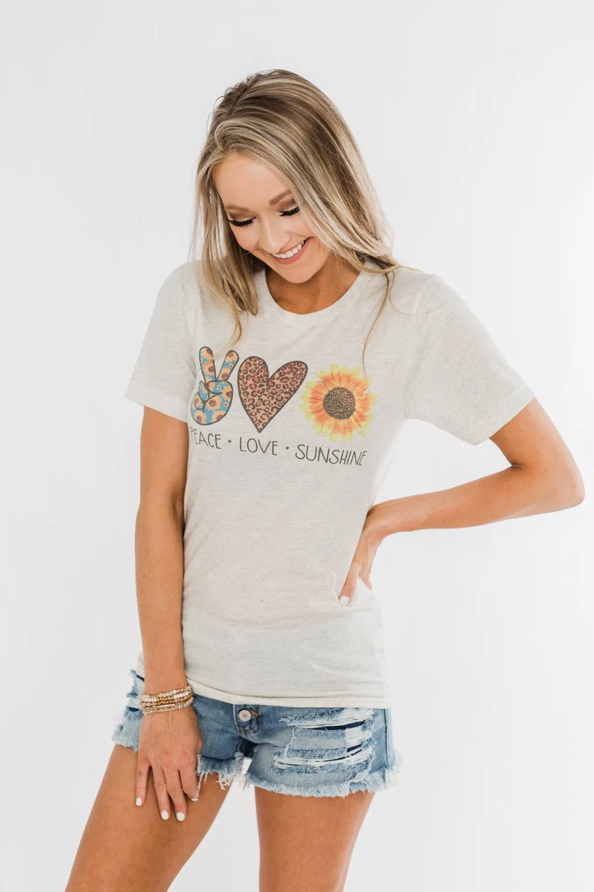 "Peace, Love, Sunshine" Graphic Tee- Oatmeal