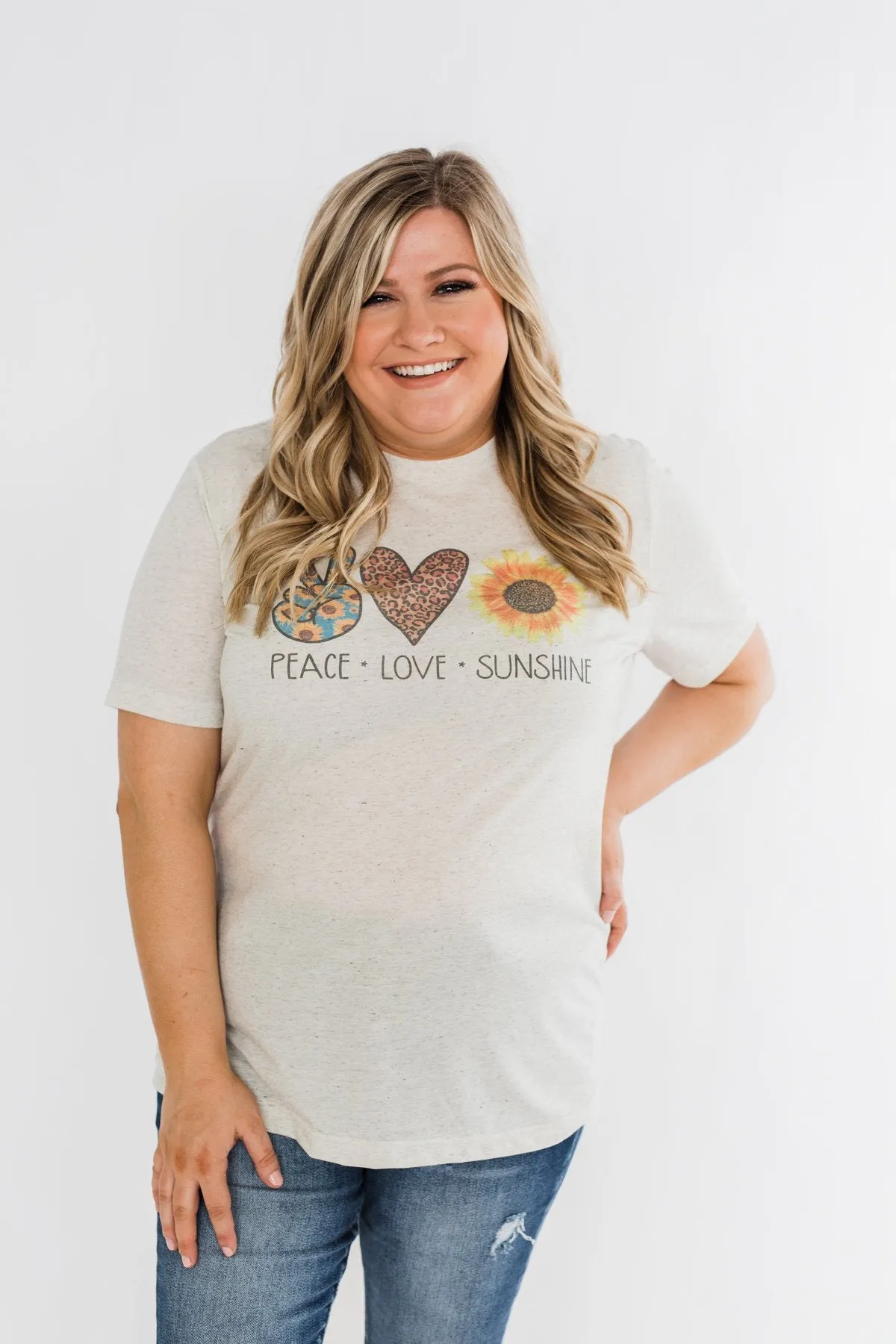 "Peace, Love, Sunshine" Graphic Tee- Oatmeal