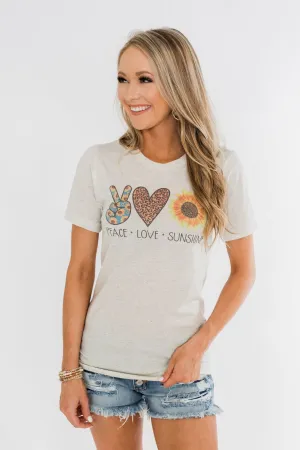 "Peace, Love, Sunshine" Graphic Tee- Oatmeal