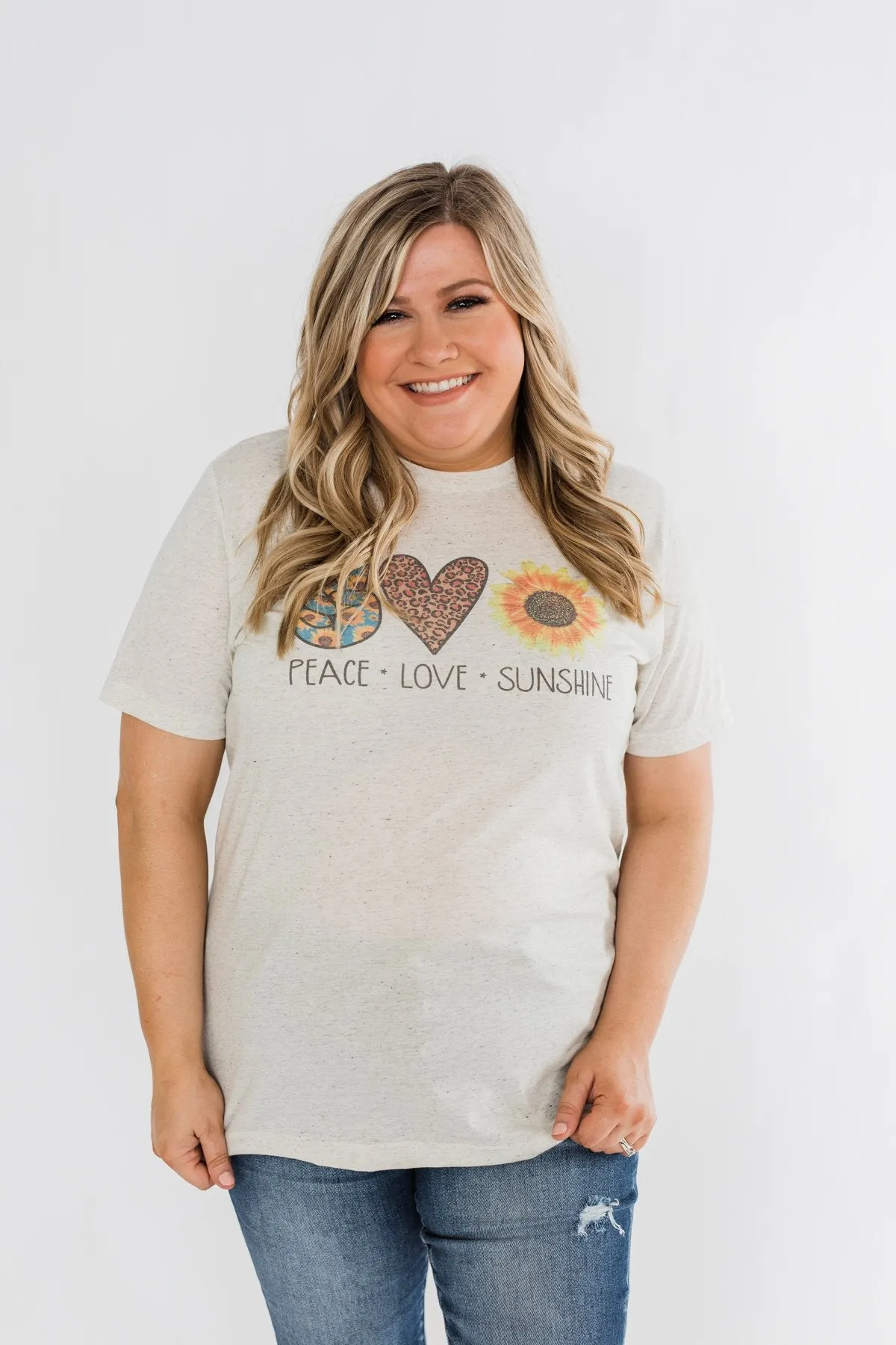 "Peace, Love, Sunshine" Graphic Tee- Oatmeal