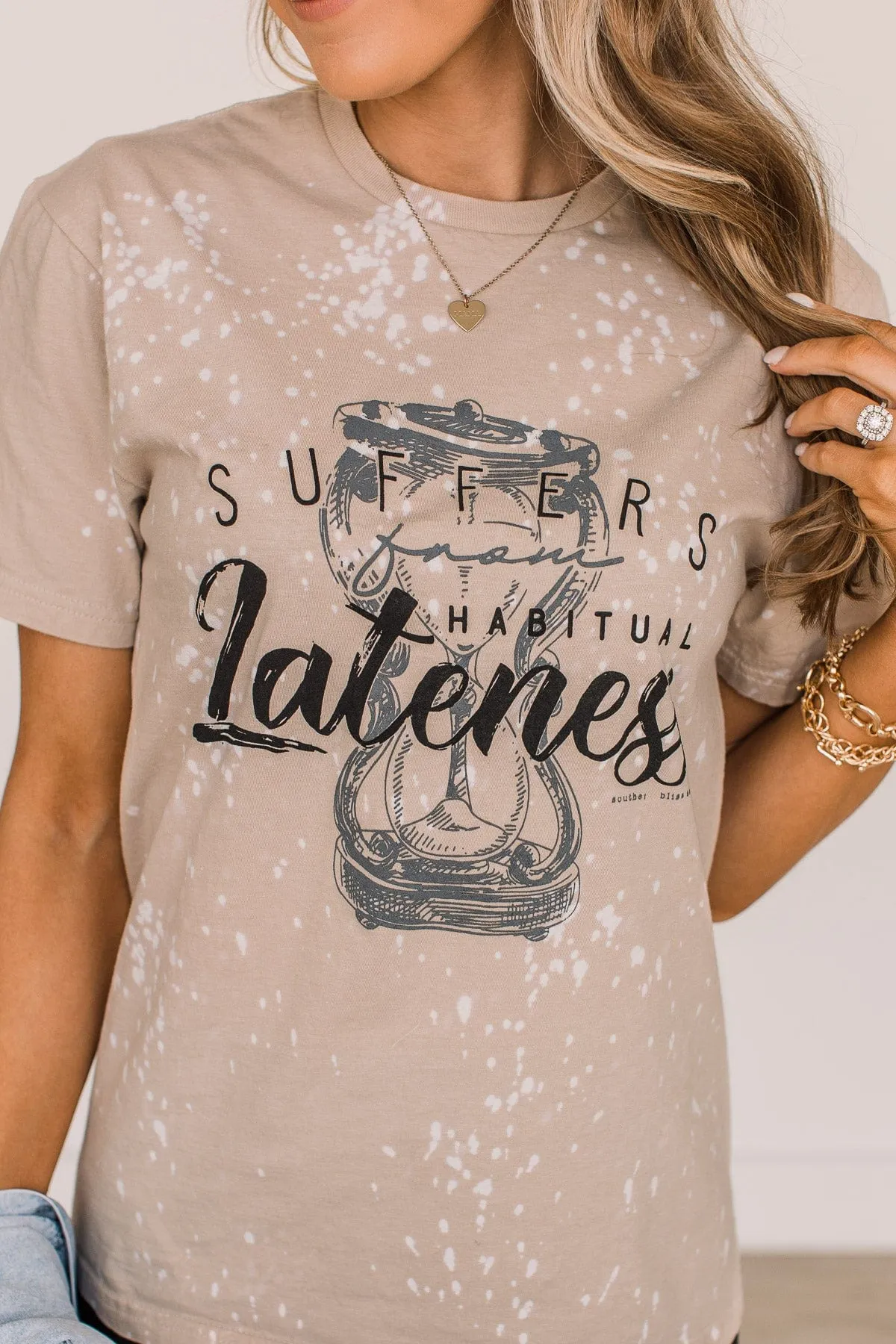 "Suffers From Habitual Lateness" Graphic Tee- Light Taupe