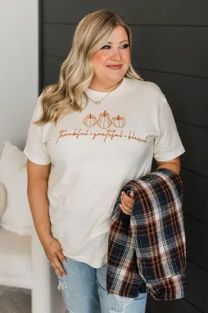 "Thankful, Grateful, Blessed" Graphic Tee- Cream