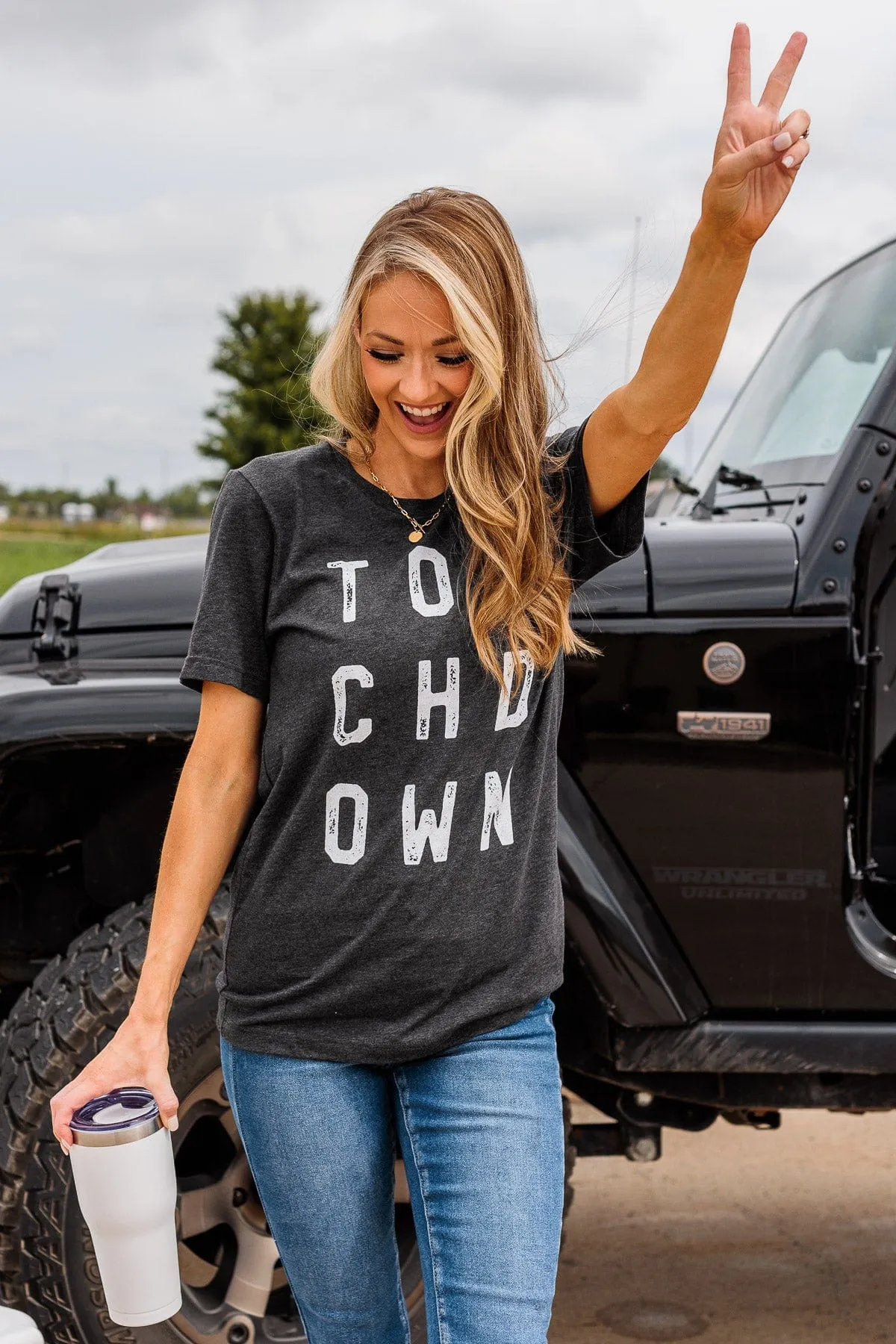 "Touchdown" Graphic Tee- Charcoal