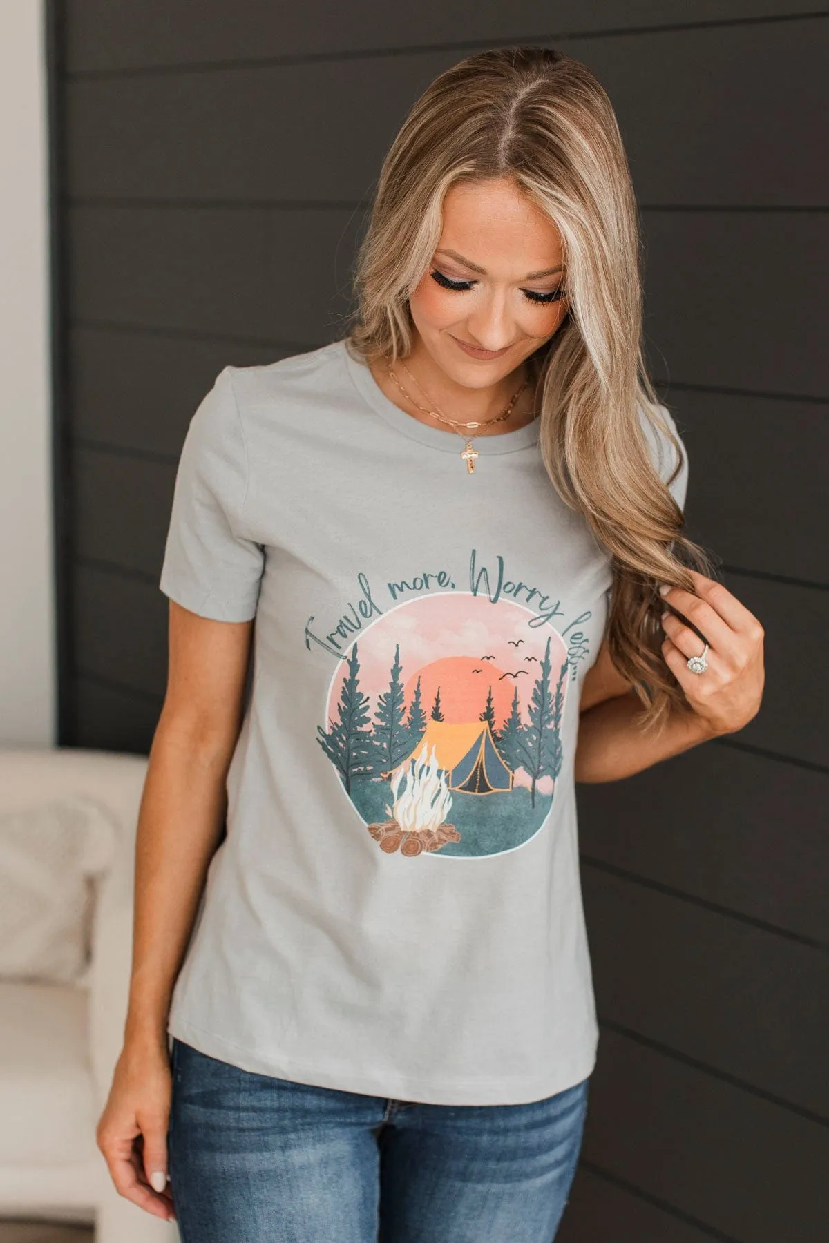 "Travel More, Worry Less" Graphic Tee- Grey