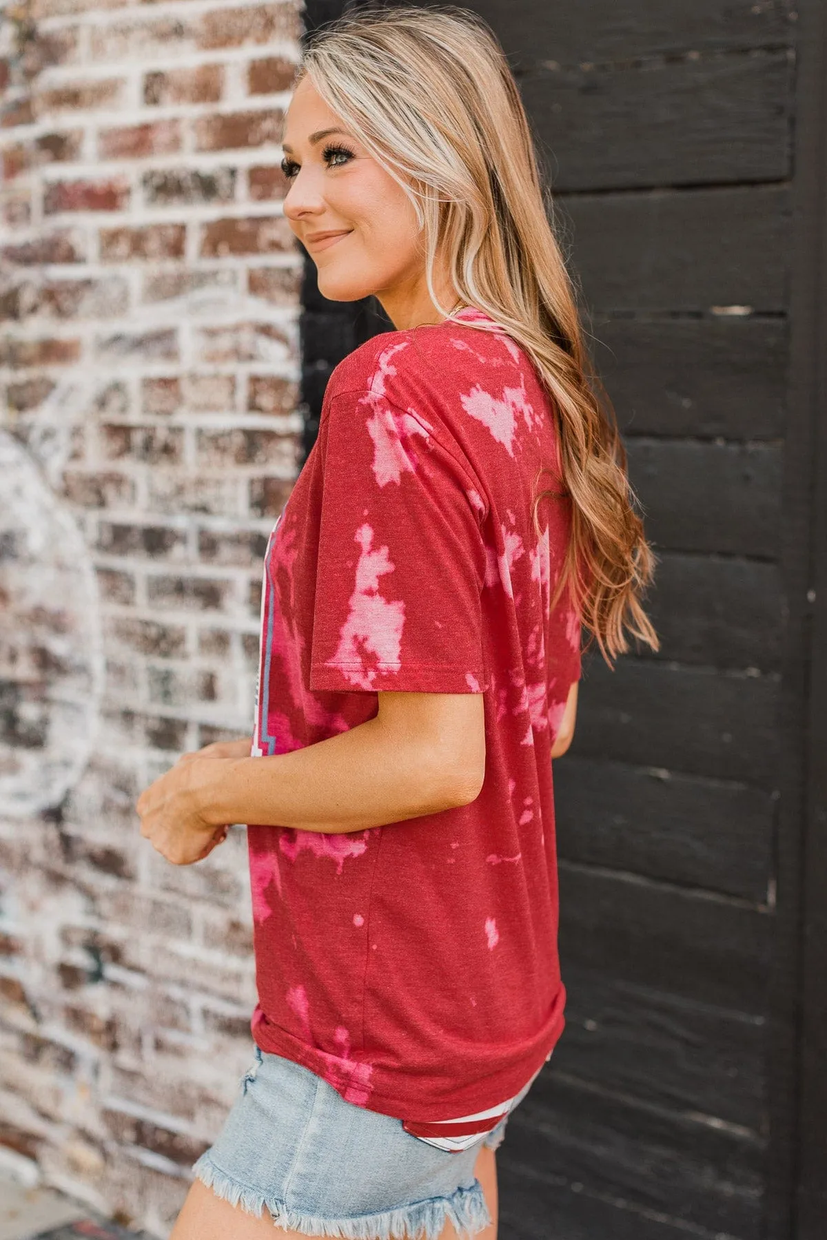 "USA" Bleached Graphic Tee- Red