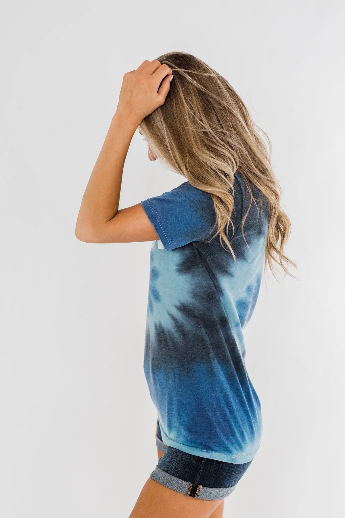 "USA" Tie Dye Burnout Graphic Tee- Shades of Blue
