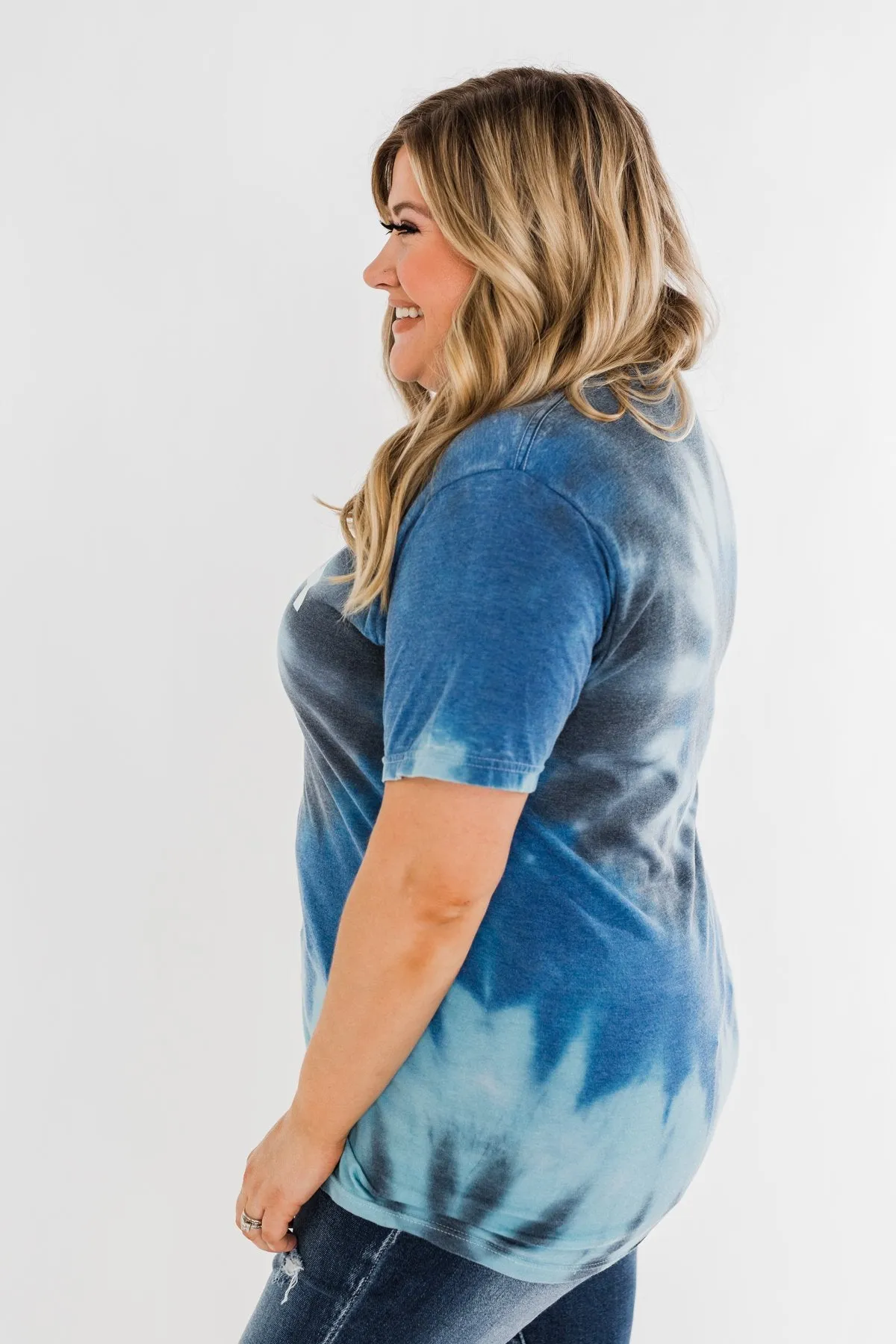 "USA" Tie Dye Burnout Graphic Tee- Shades of Blue